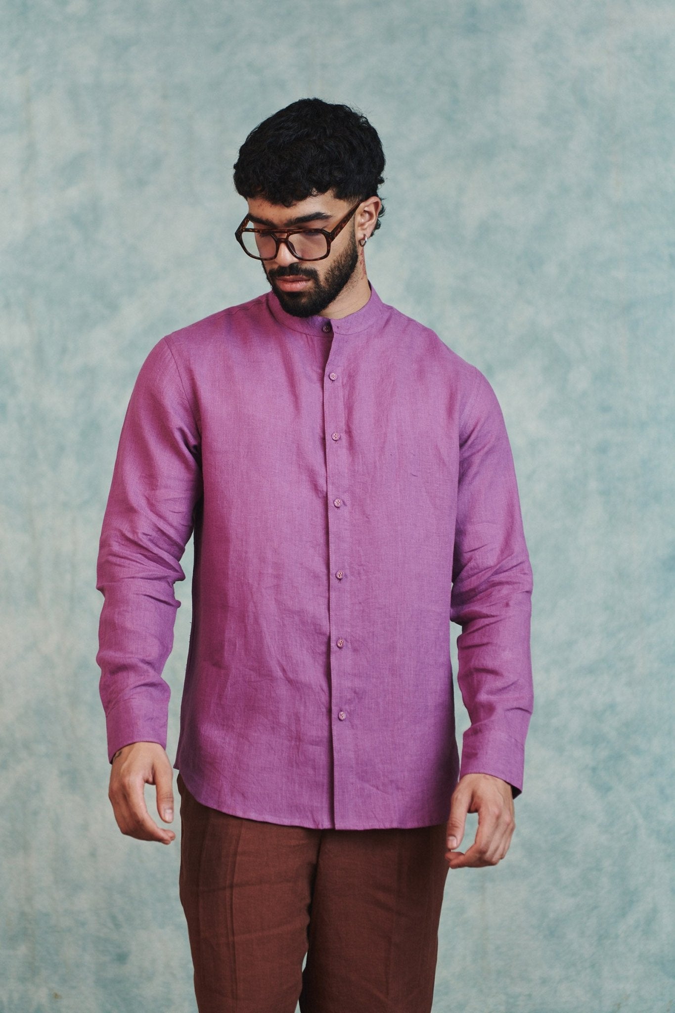 Berry Linen Men's Band Collar Shirt - CiceroniMen ShirtsSaphed