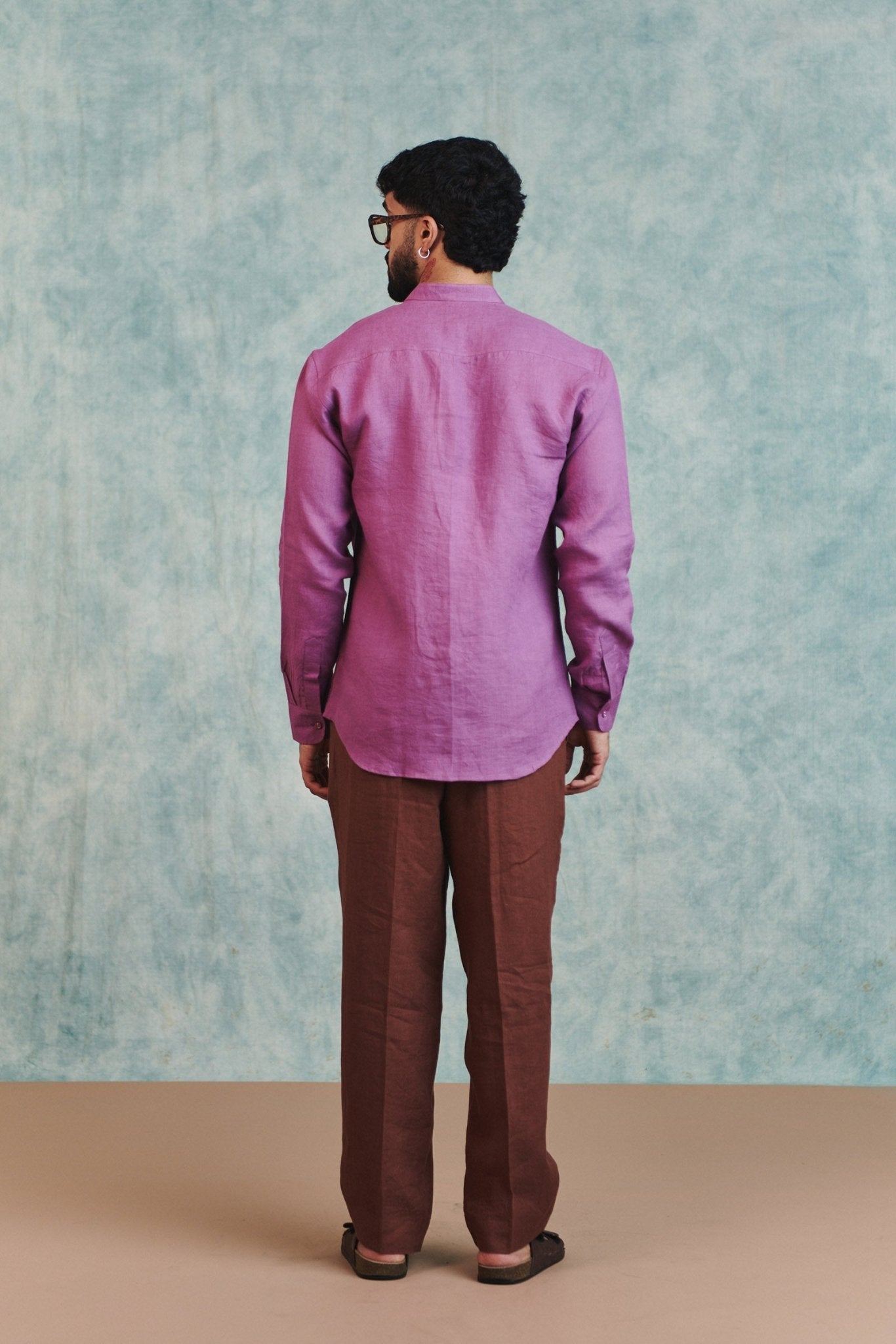 Berry Linen Men's Band Collar Shirt - CiceroniMen ShirtsSaphed