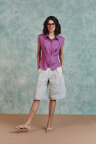 Berry Linen Sleeveless Double Placket Top - CiceroniTopsSaphed