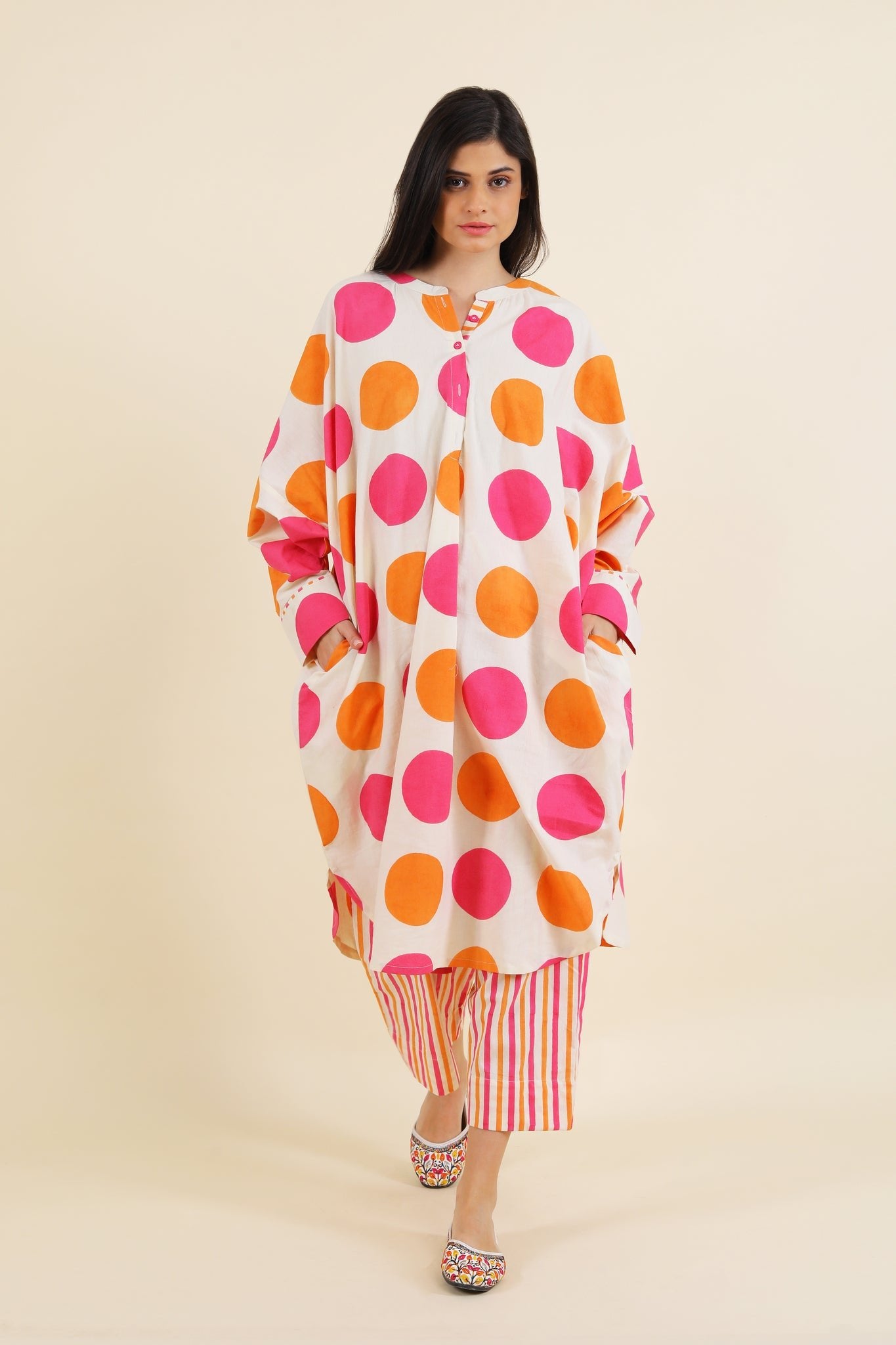 Bindi Co - ord Set - Orange & Pink - CiceroniKurta Set, Everyday WearSheetal Joshi Verma