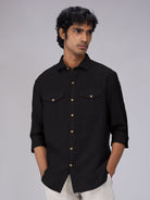 Black 100% Linen Safari Shirt - CiceroniMen Shirtsbhrāta