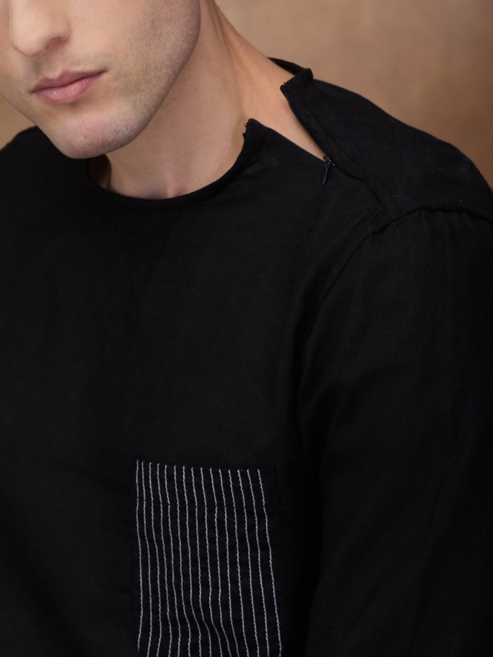 Black 100% Linen Zippered Kurta - CiceroniMen Shirtsbhrāta