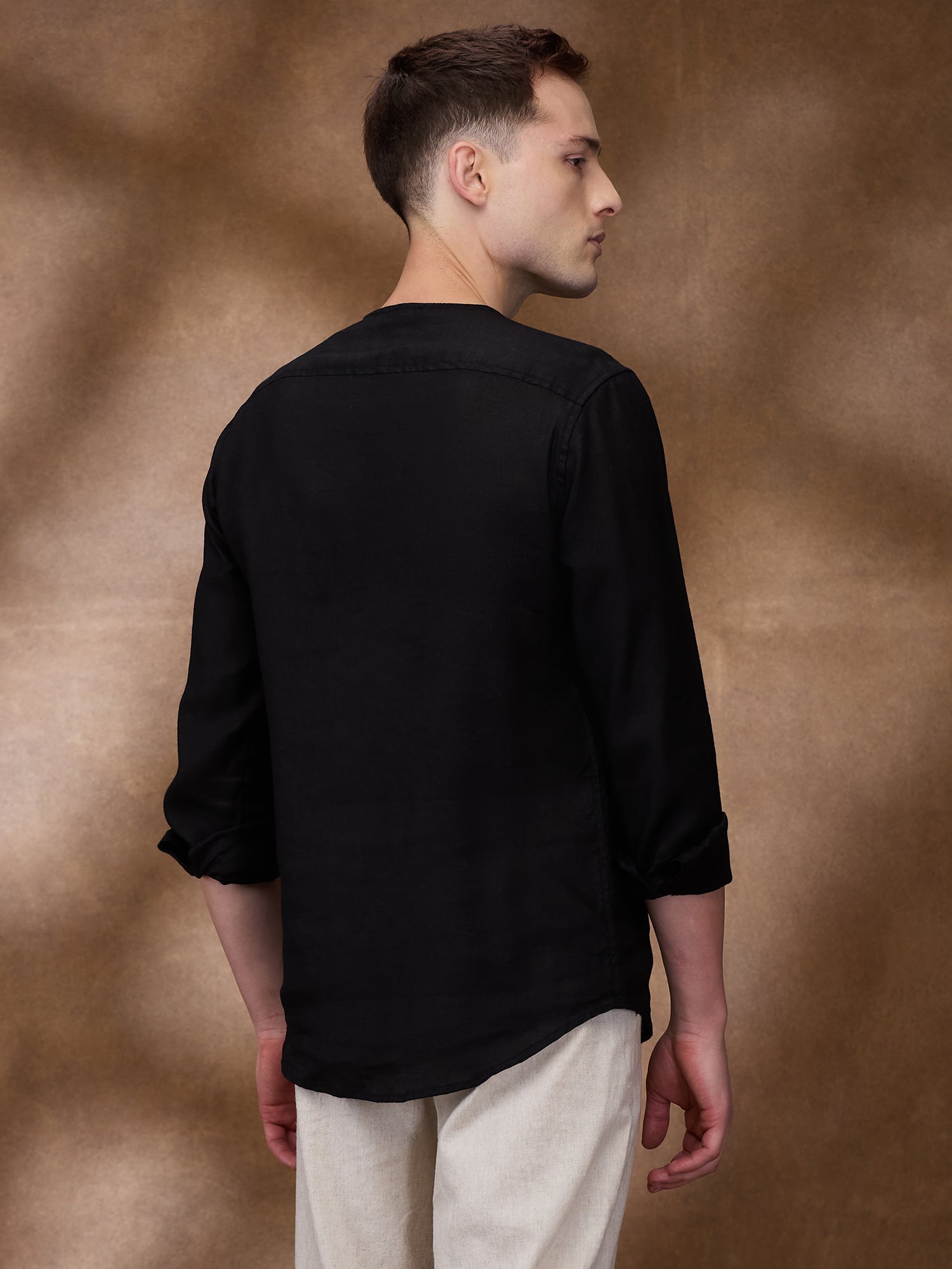 Black 100% Linen Zippered Kurta - CiceroniMen Shirtsbhrāta