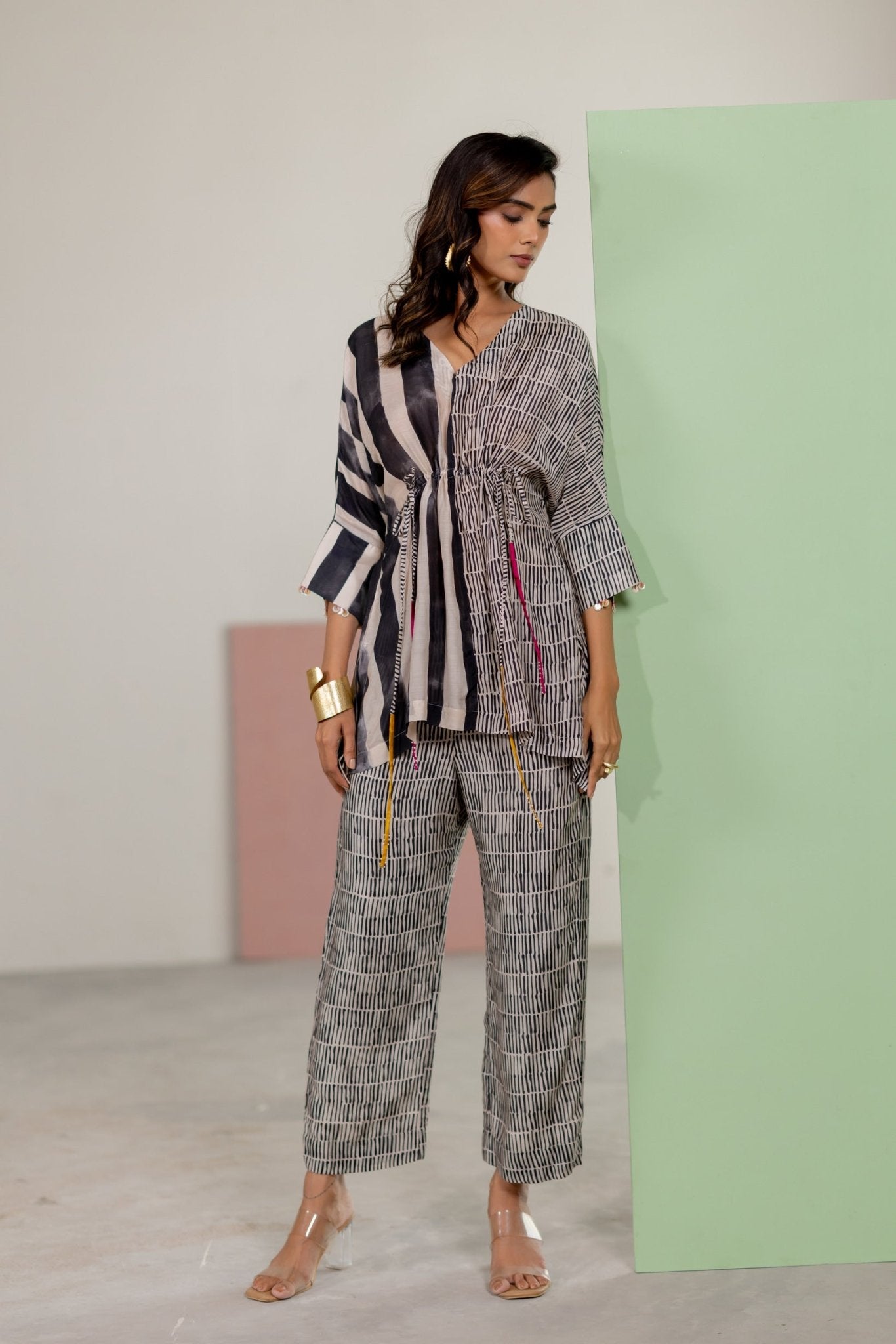 Black and Ivory Co-ord Set - CiceroniCo-ord SetTussah