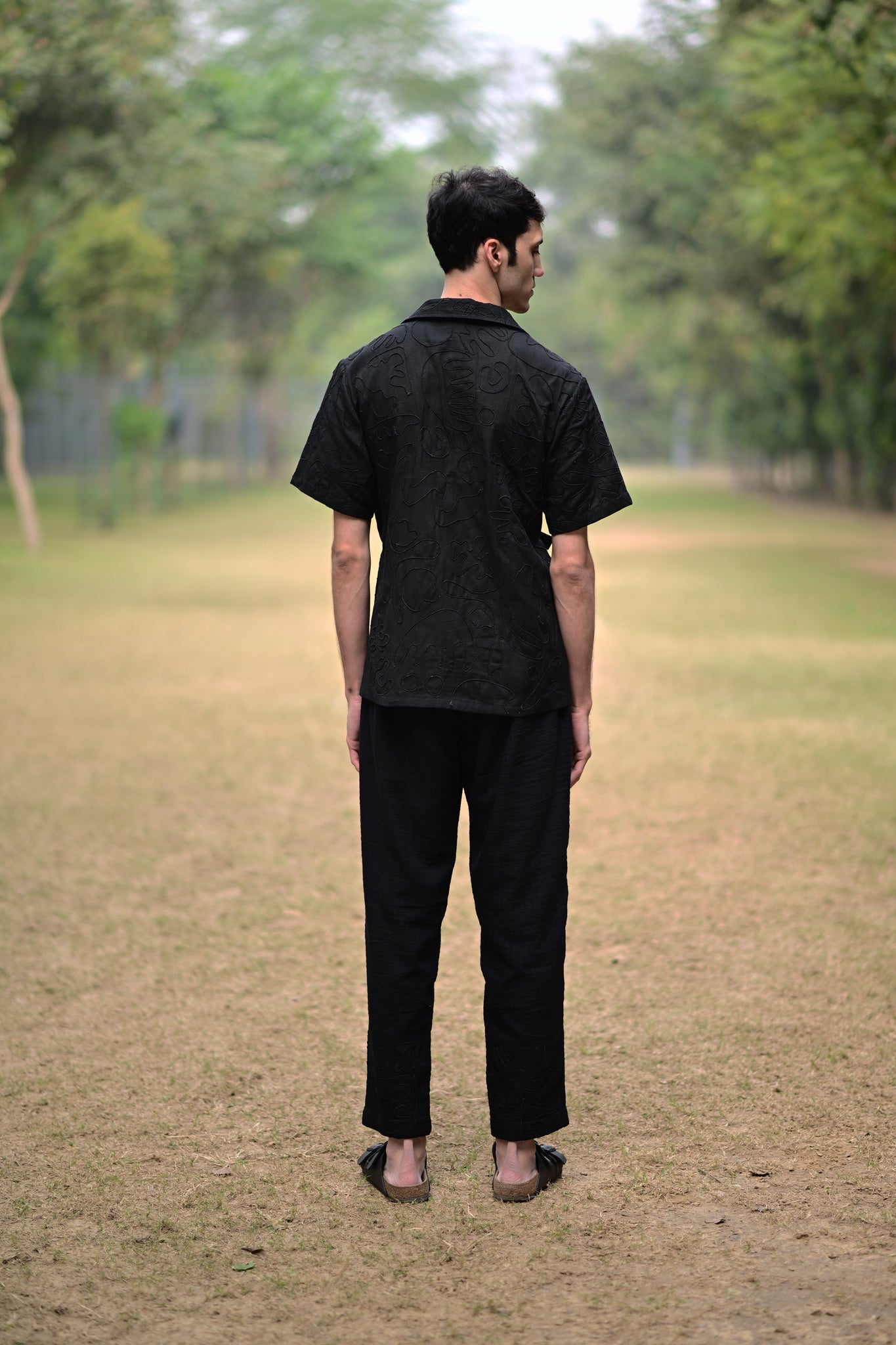 Black Check Embroidered Pants - CiceroniPantsRAAS Life