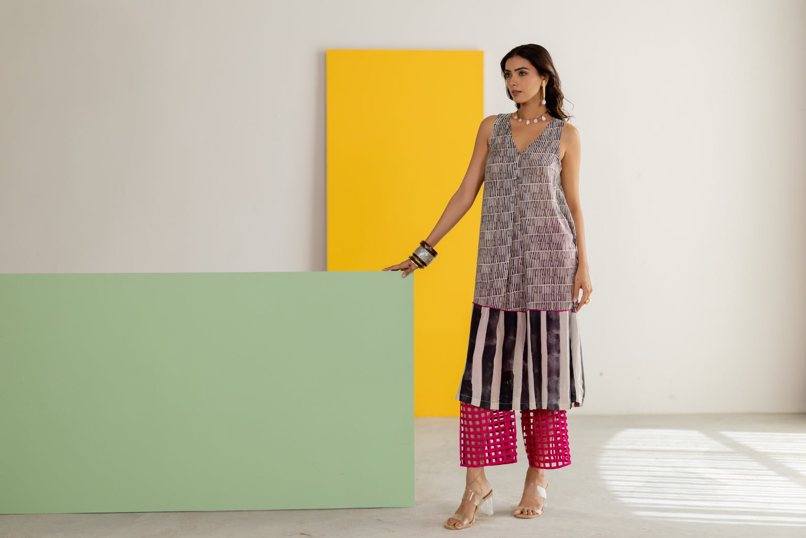 Black Ivory Printed Kurta Set - CiceroniKurta Set, Festive WearTussah