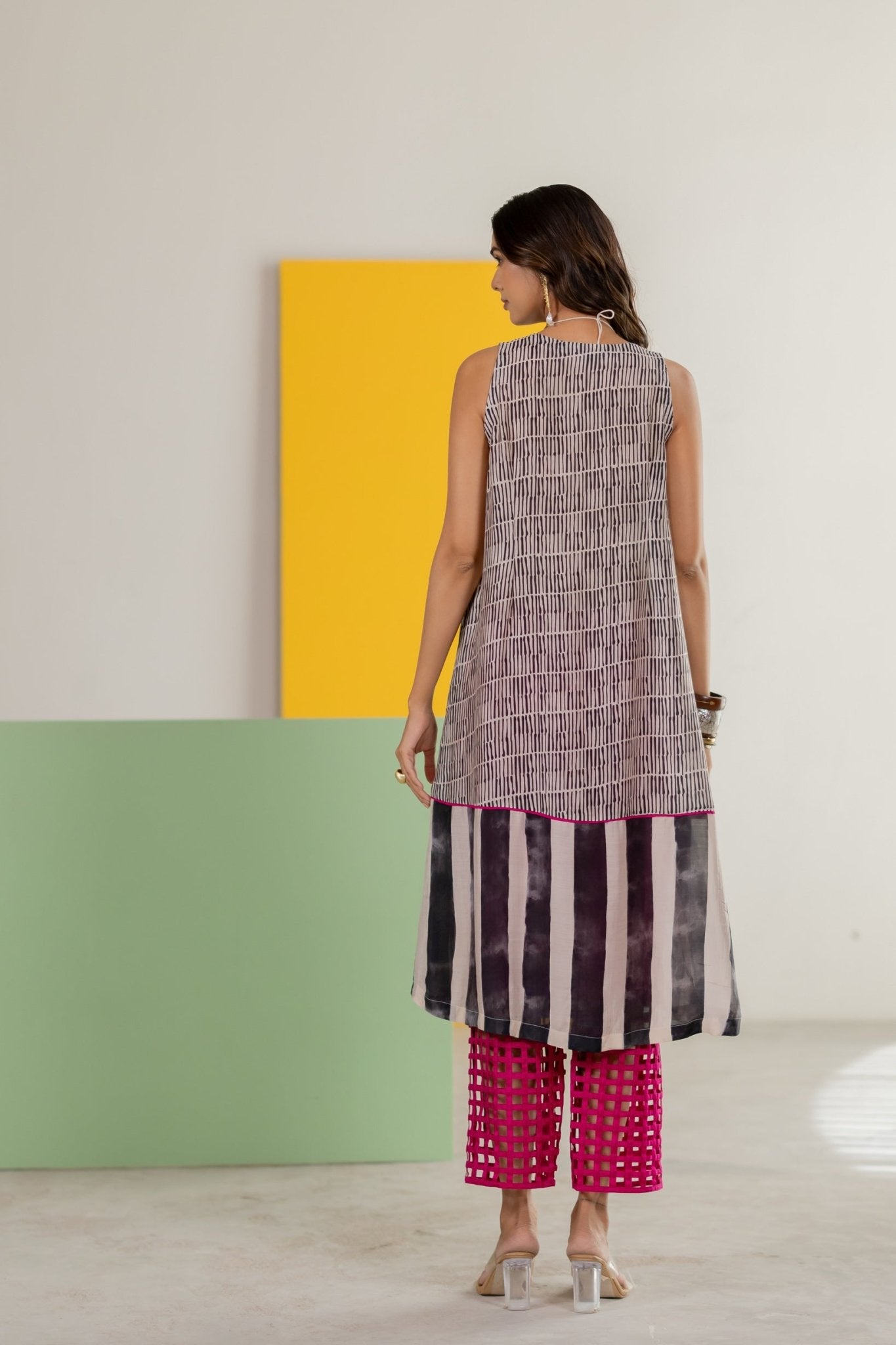 Black Ivory Printed Kurta Set - CiceroniKurta Set, Festive WearTussah