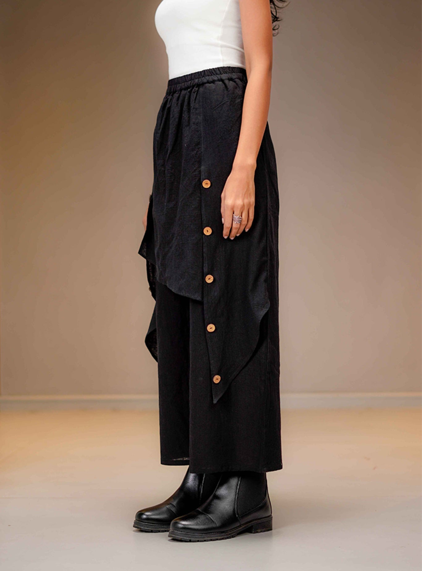 Black Mul Layered Wide - Leg Pants - CiceroniPantsPrathaa