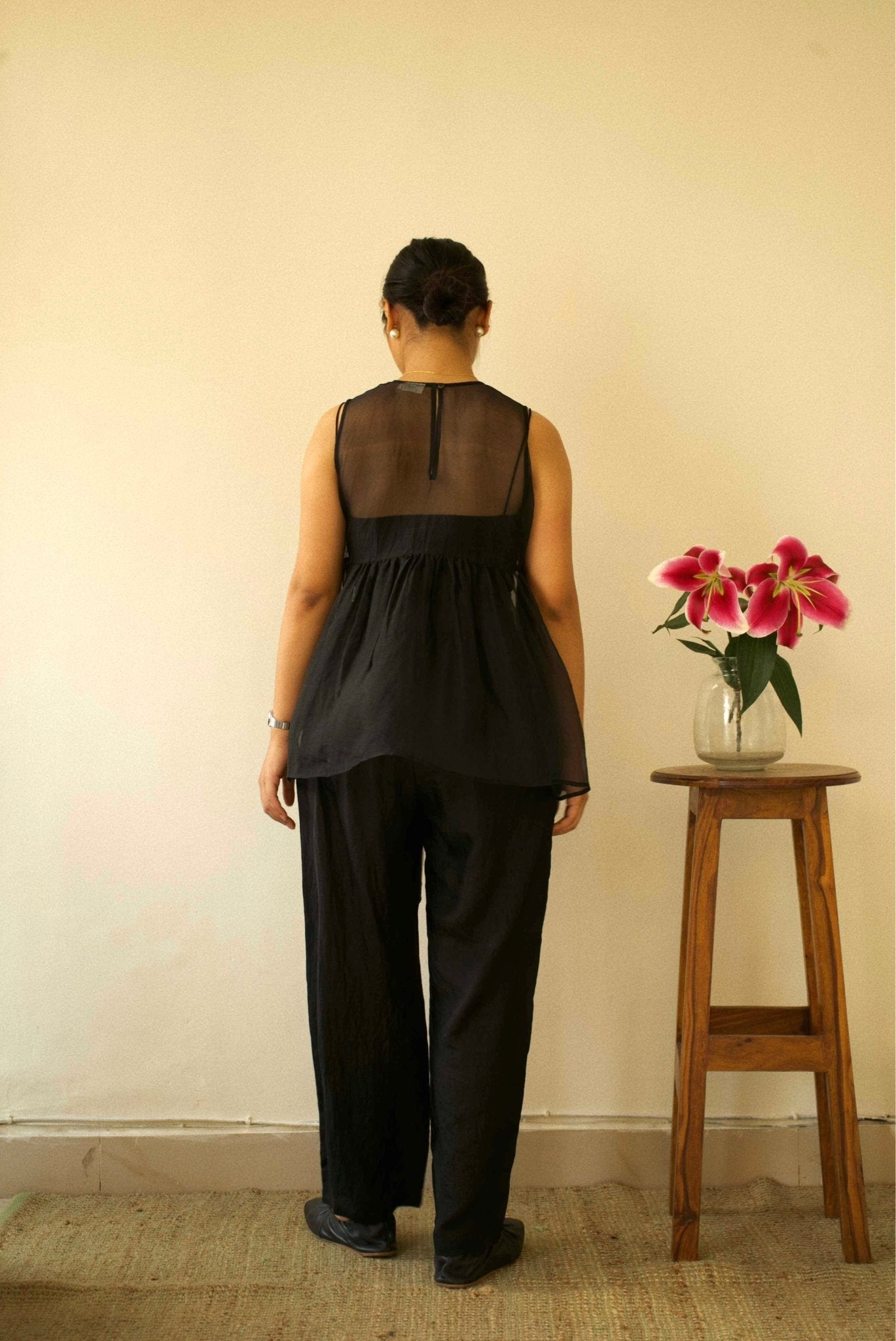 Black Organza Gathered Top - CiceroniTopswith N.