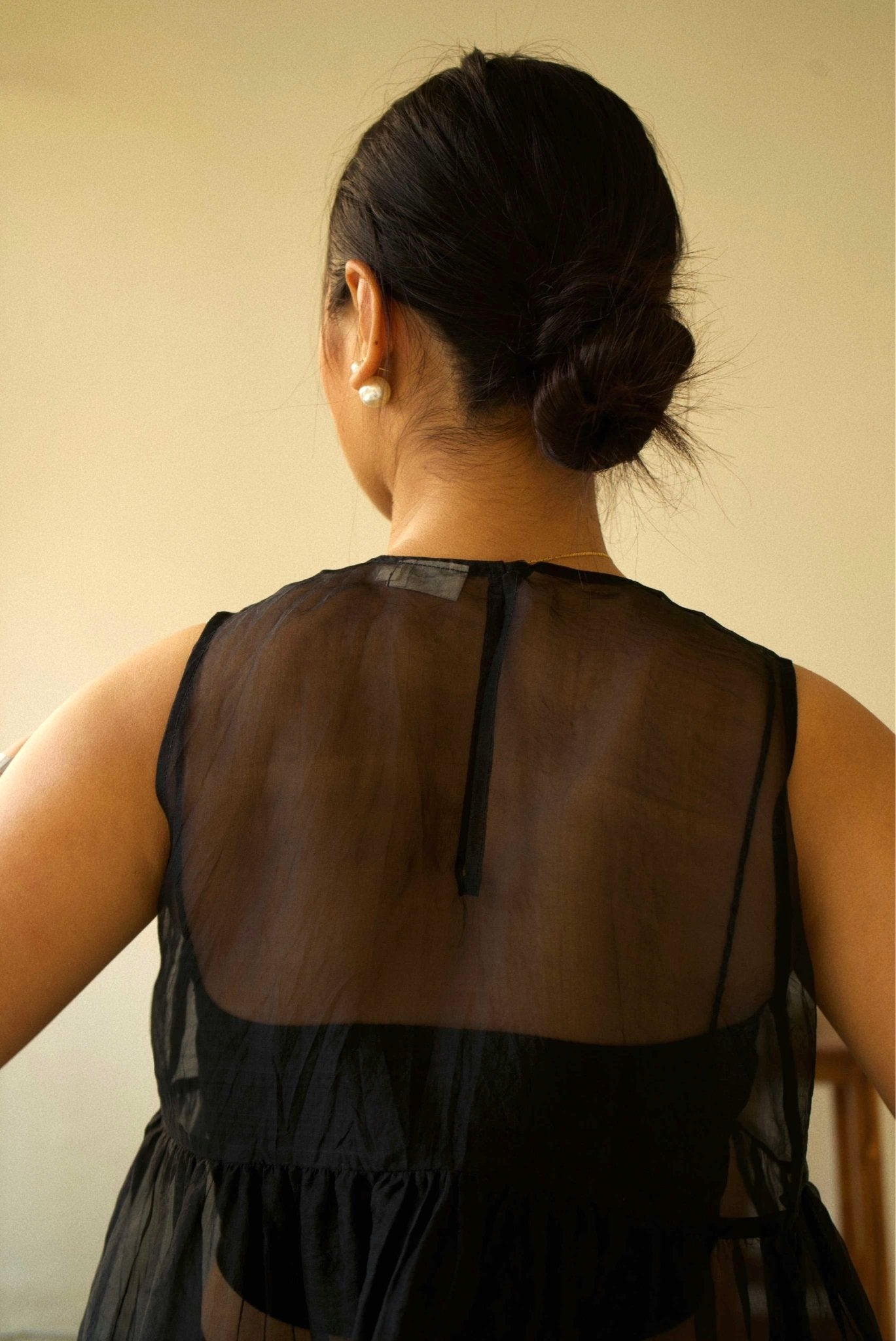 Black Organza Gathered Top - CiceroniTopswith N.