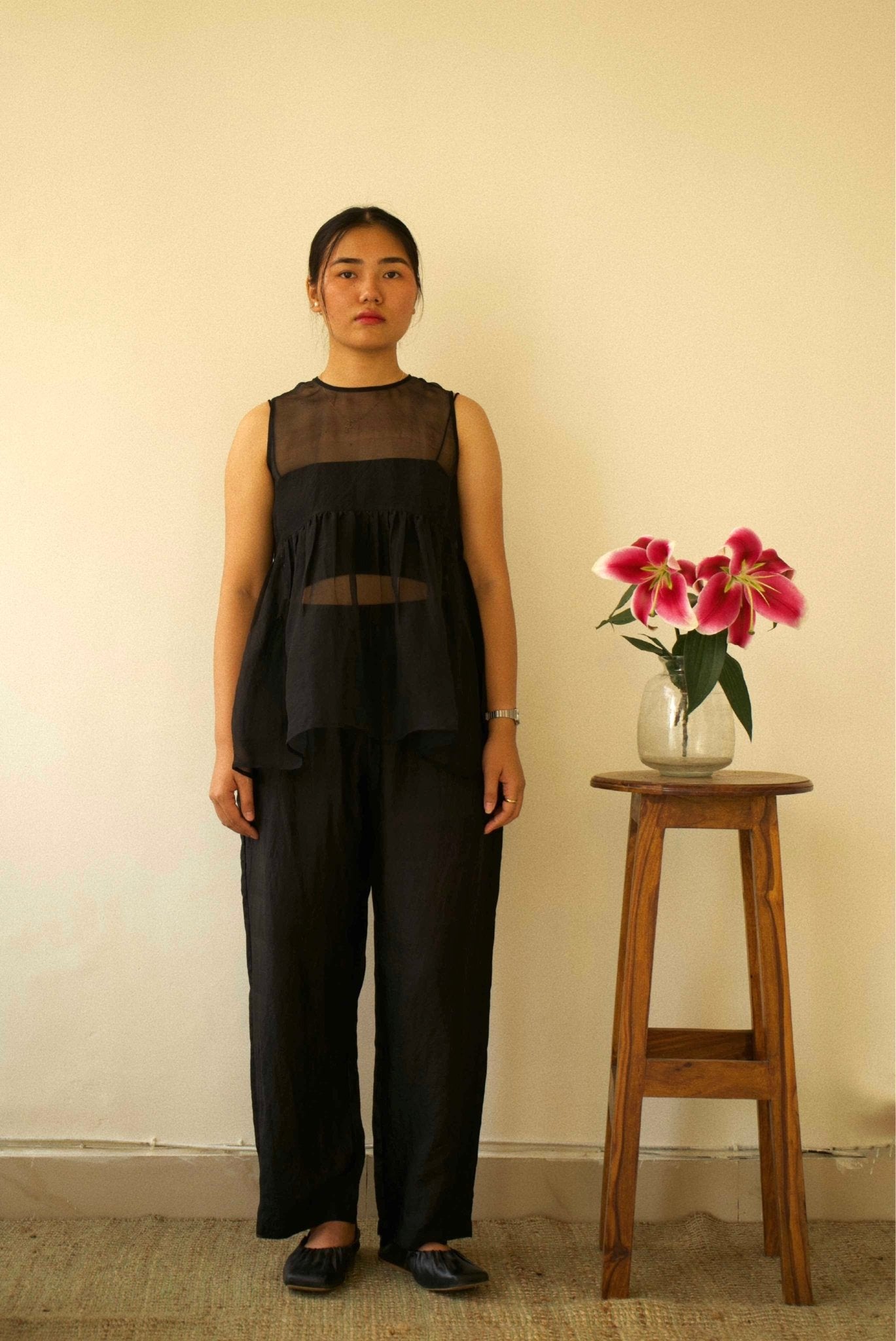 Black Organza Gathered Top - CiceroniTopswith N.