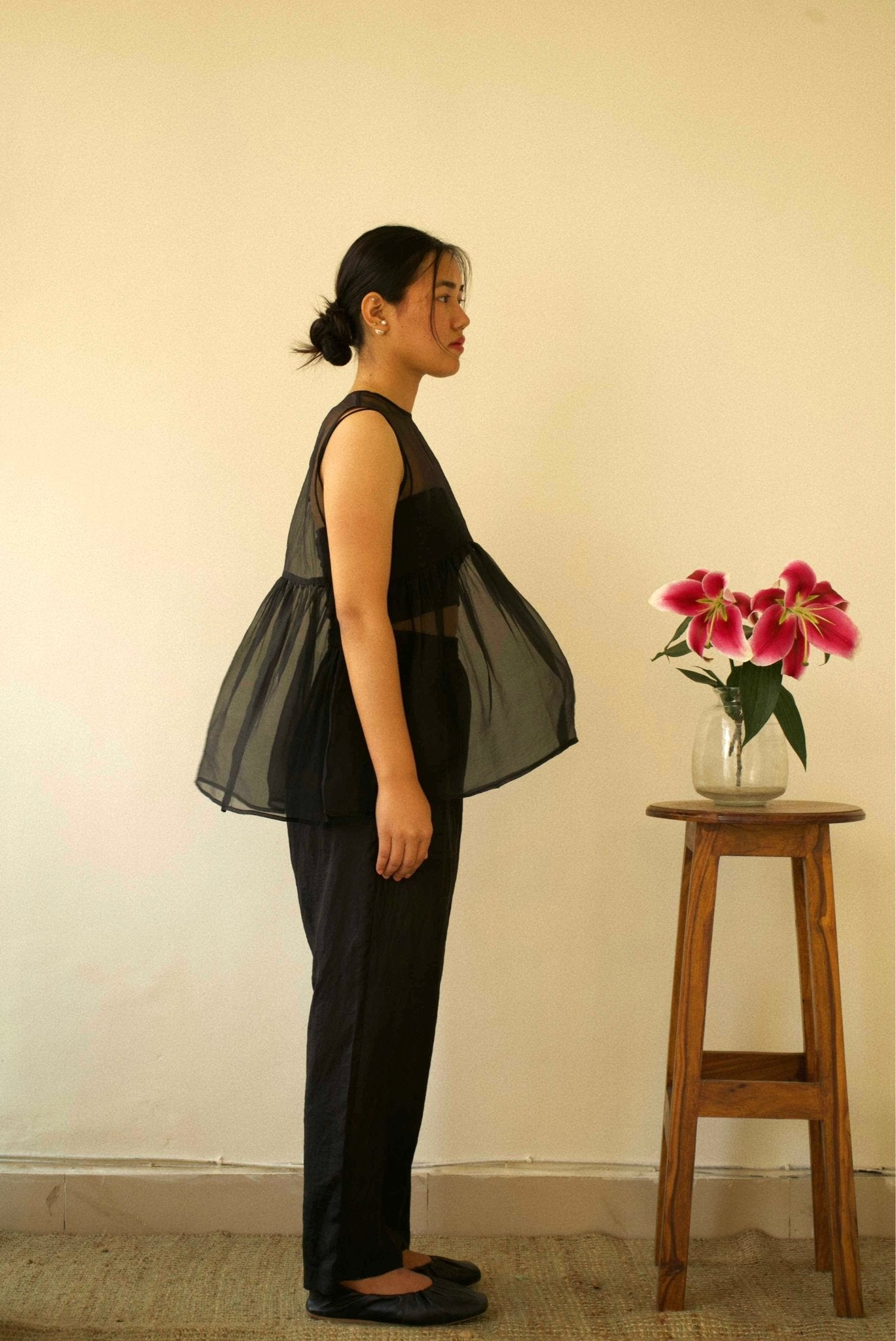 Black Organza Gathered Top - CiceroniTopswith N.