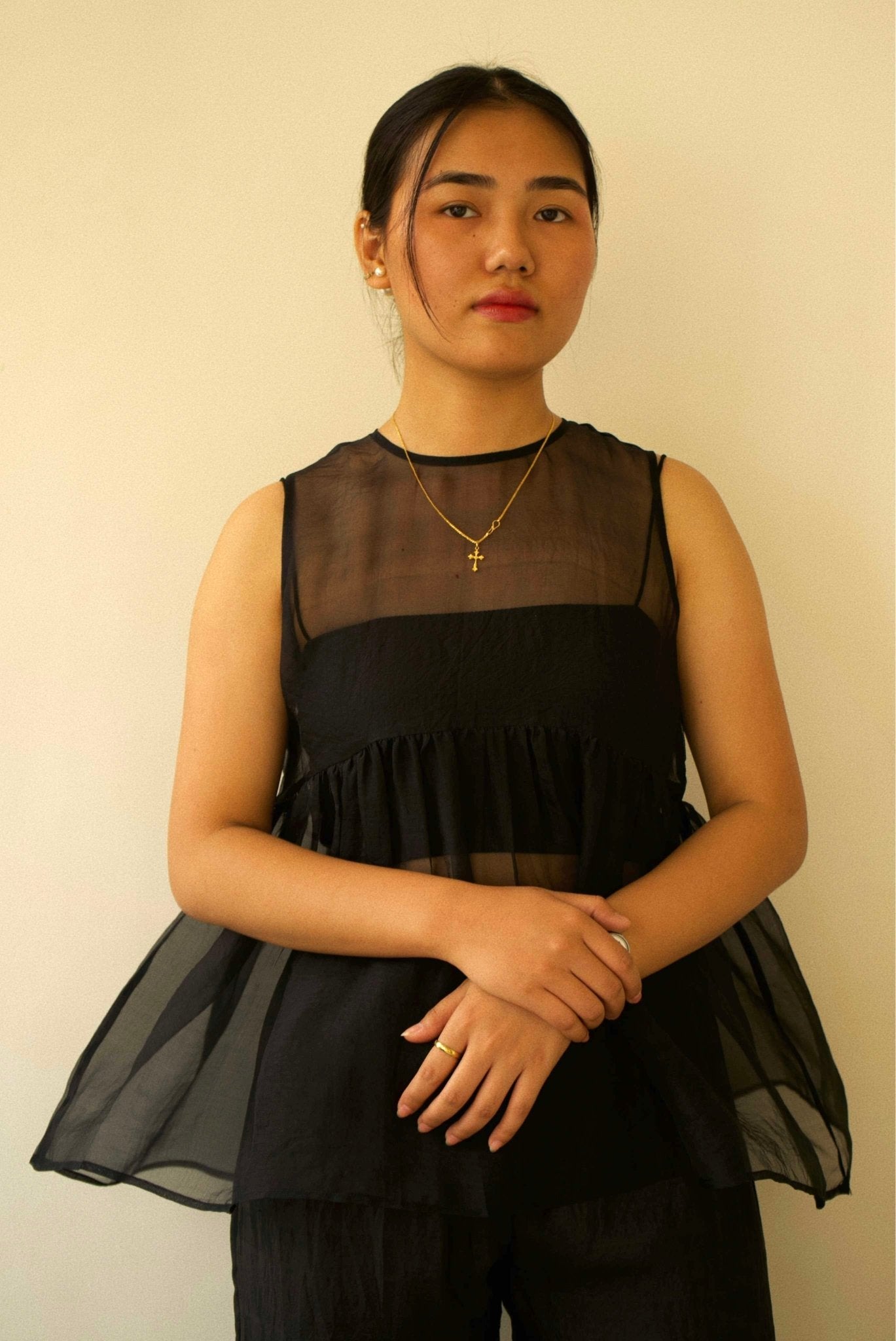 Black Organza Gathered Top - CiceroniTopswith N.