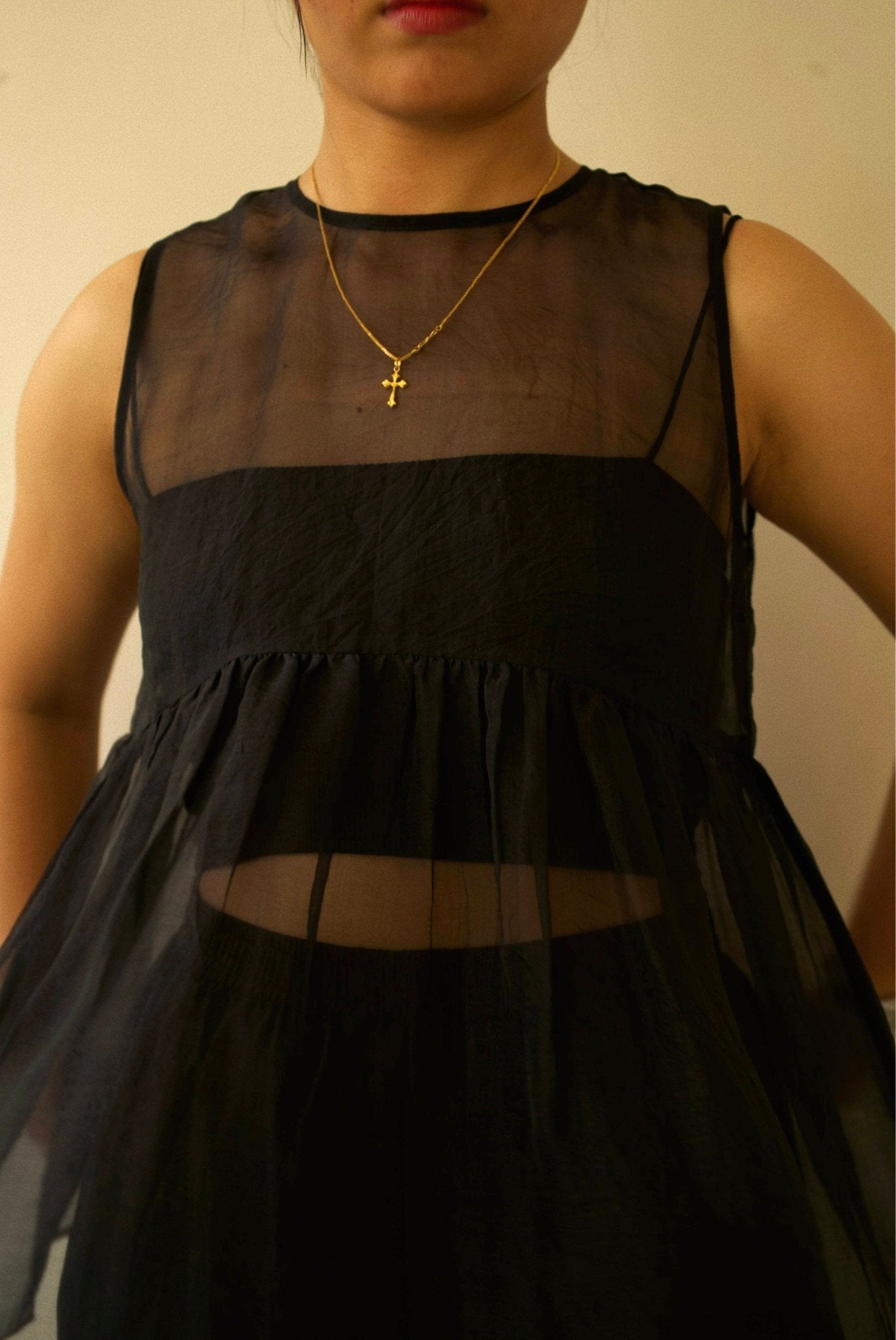 Black Organza Gathered Top - CiceroniTopswith N.