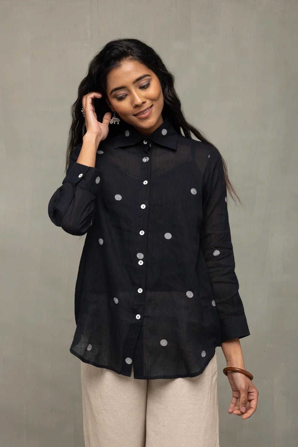 Black Polka Jamdani Shirt - CiceroniWomen ShirtsSutra Art of Clothing