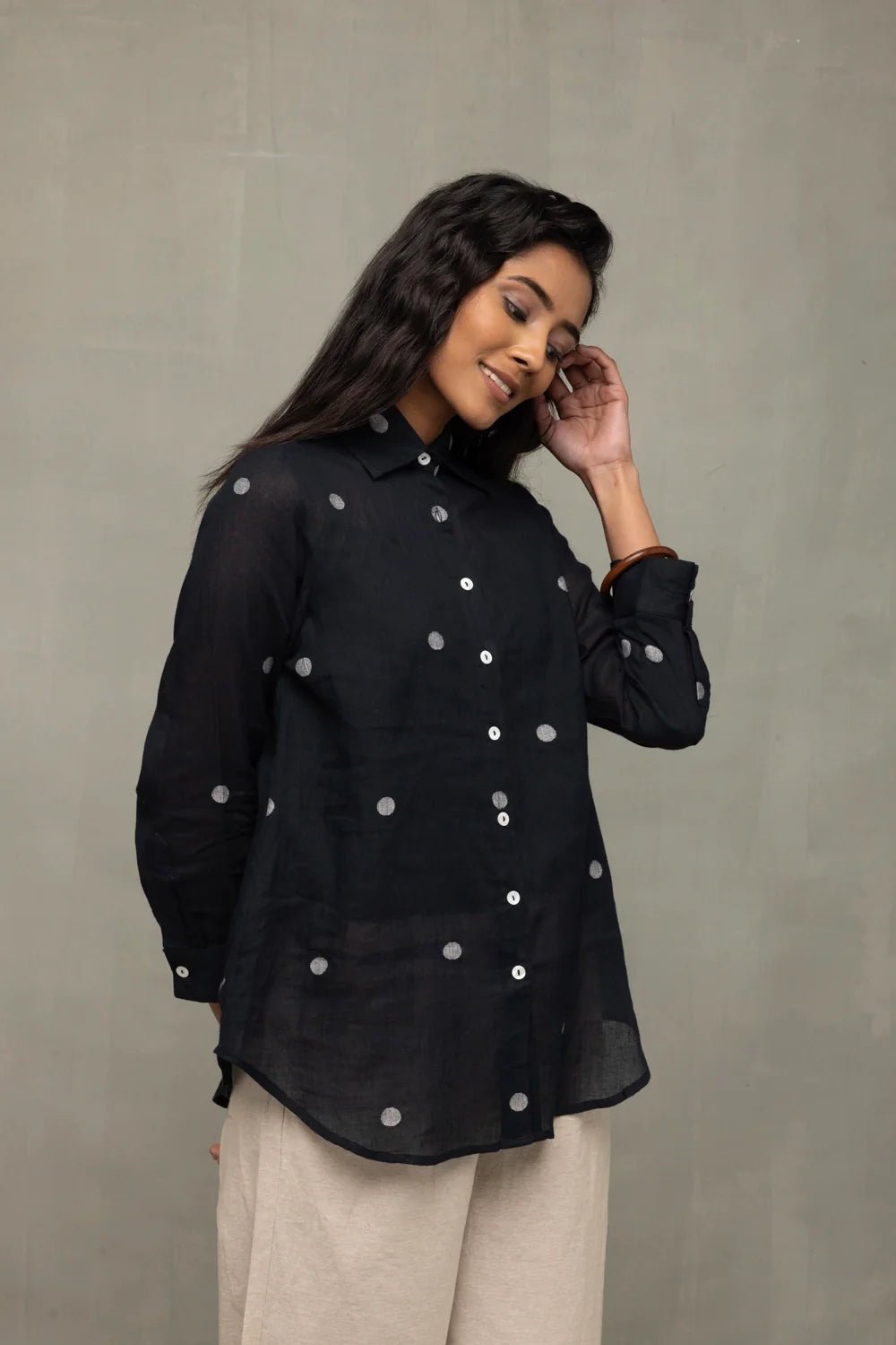 Black Polka Jamdani Shirt - CiceroniWomen ShirtsSutra Art of Clothing