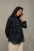 Black Polka Jamdani Shirt - CiceroniWomen ShirtsSutra Art of Clothing