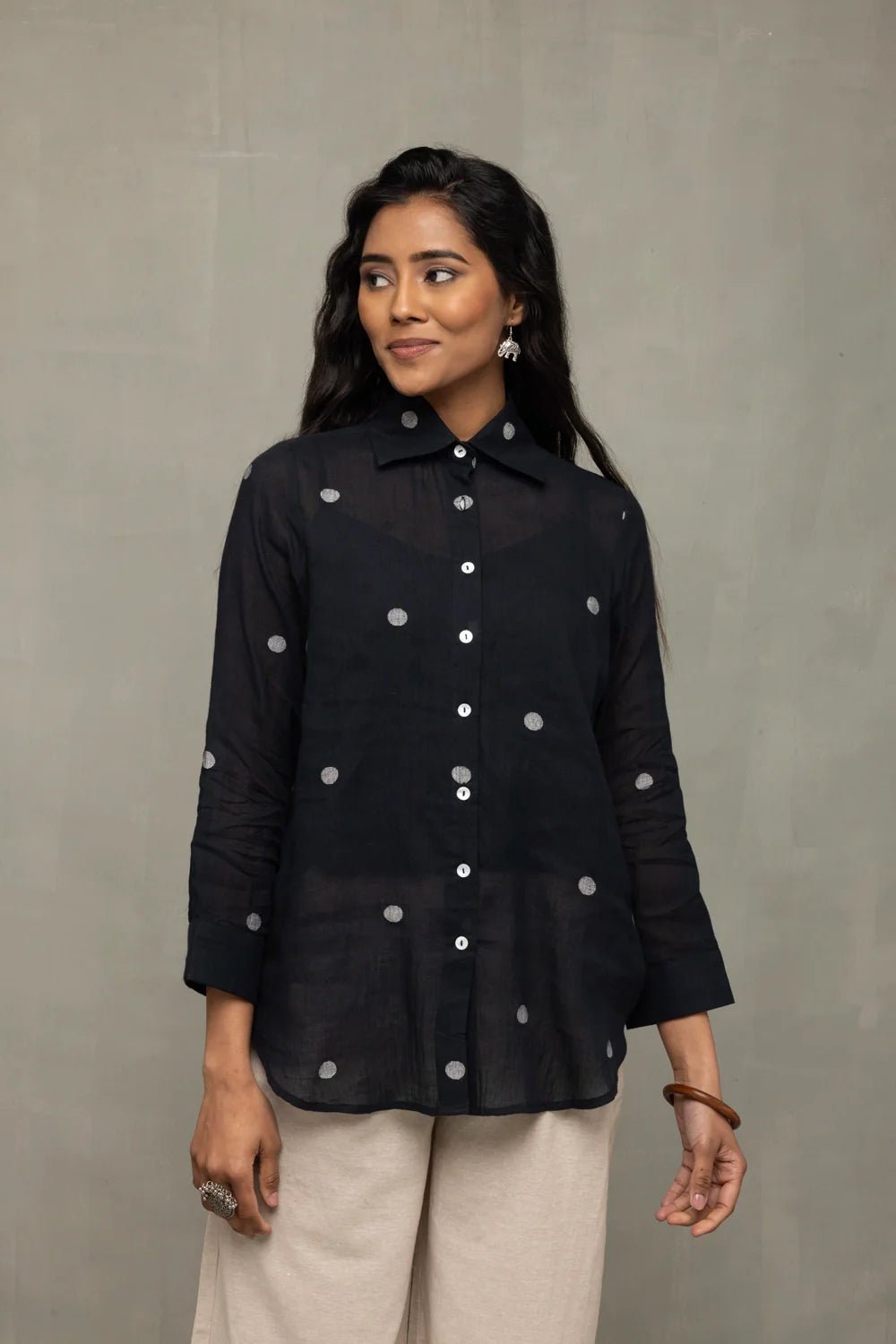 Black Polka Jamdani Shirt - CiceroniWomen ShirtsSutra Art of Clothing