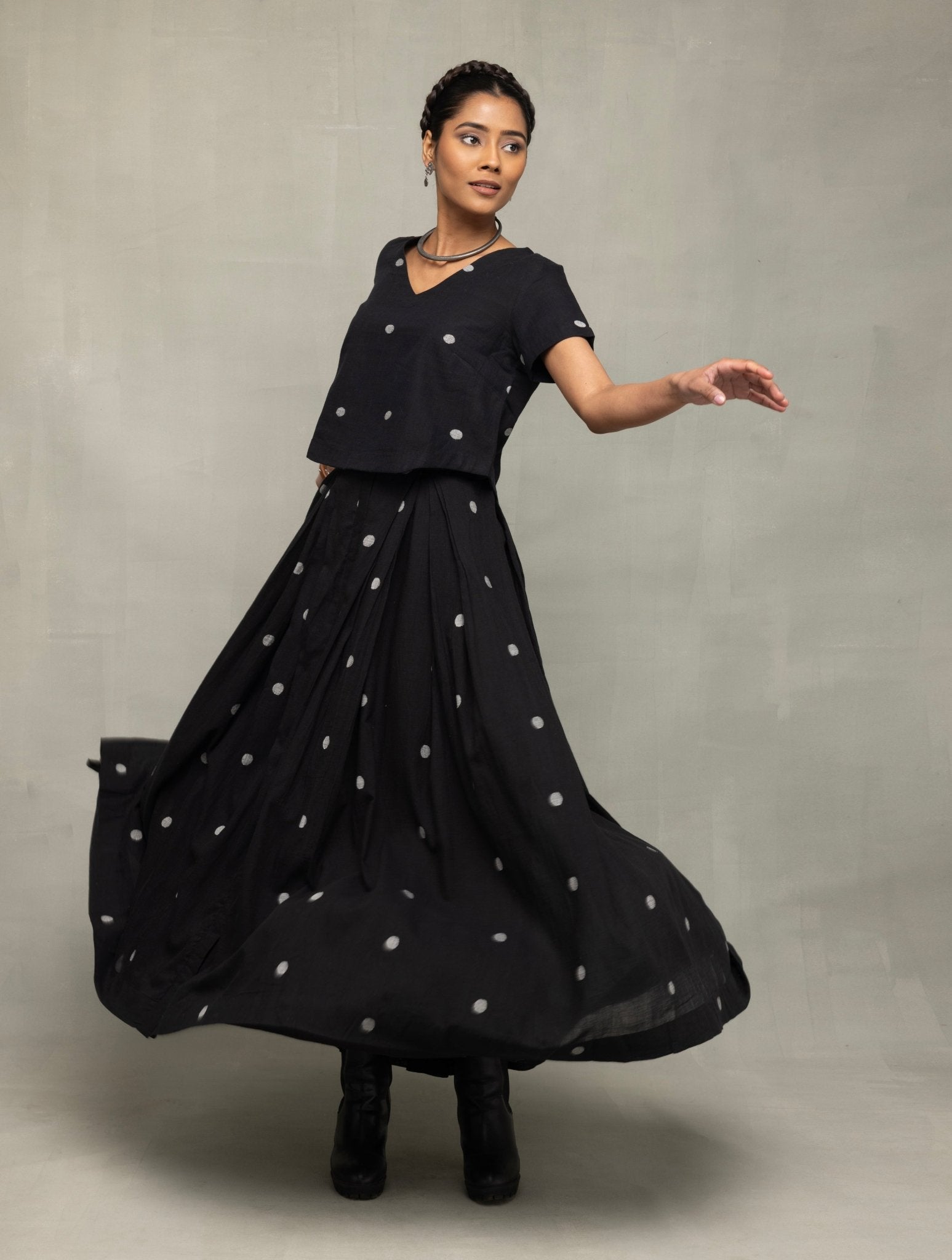 Black Polka Jamdani Skord - CiceroniSkirt SetSutra Art of Clothing