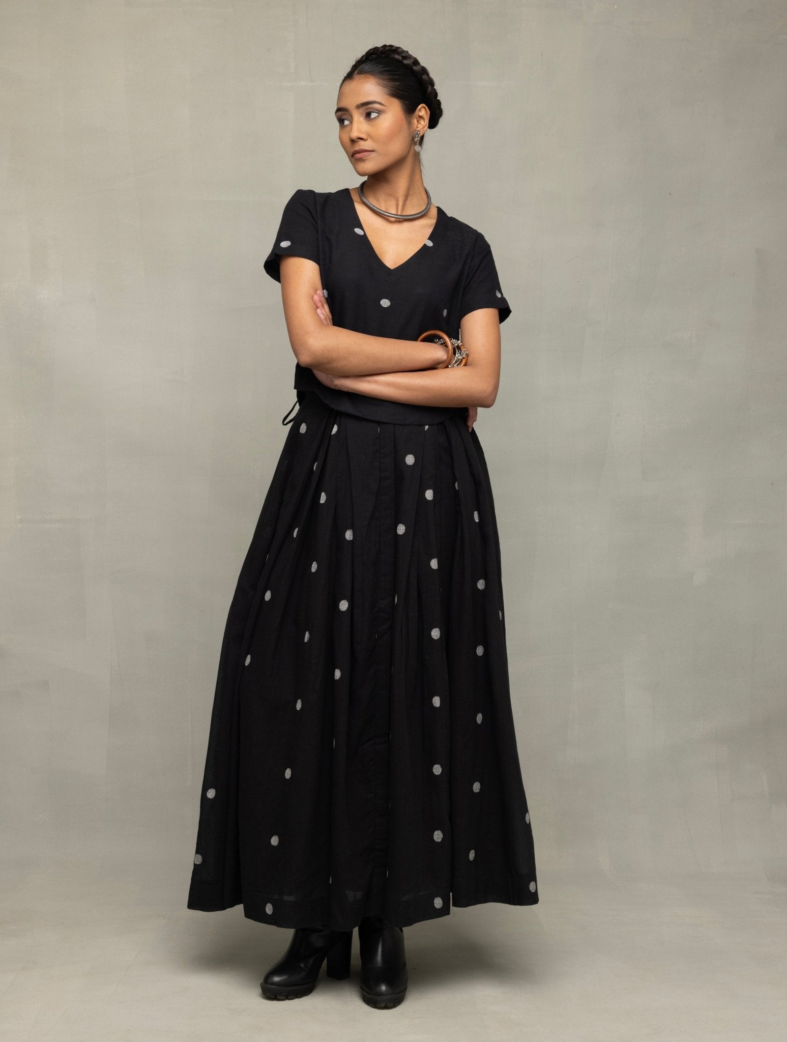 Black Polka Jamdani Skord - CiceroniSkirt SetSutra Art of Clothing