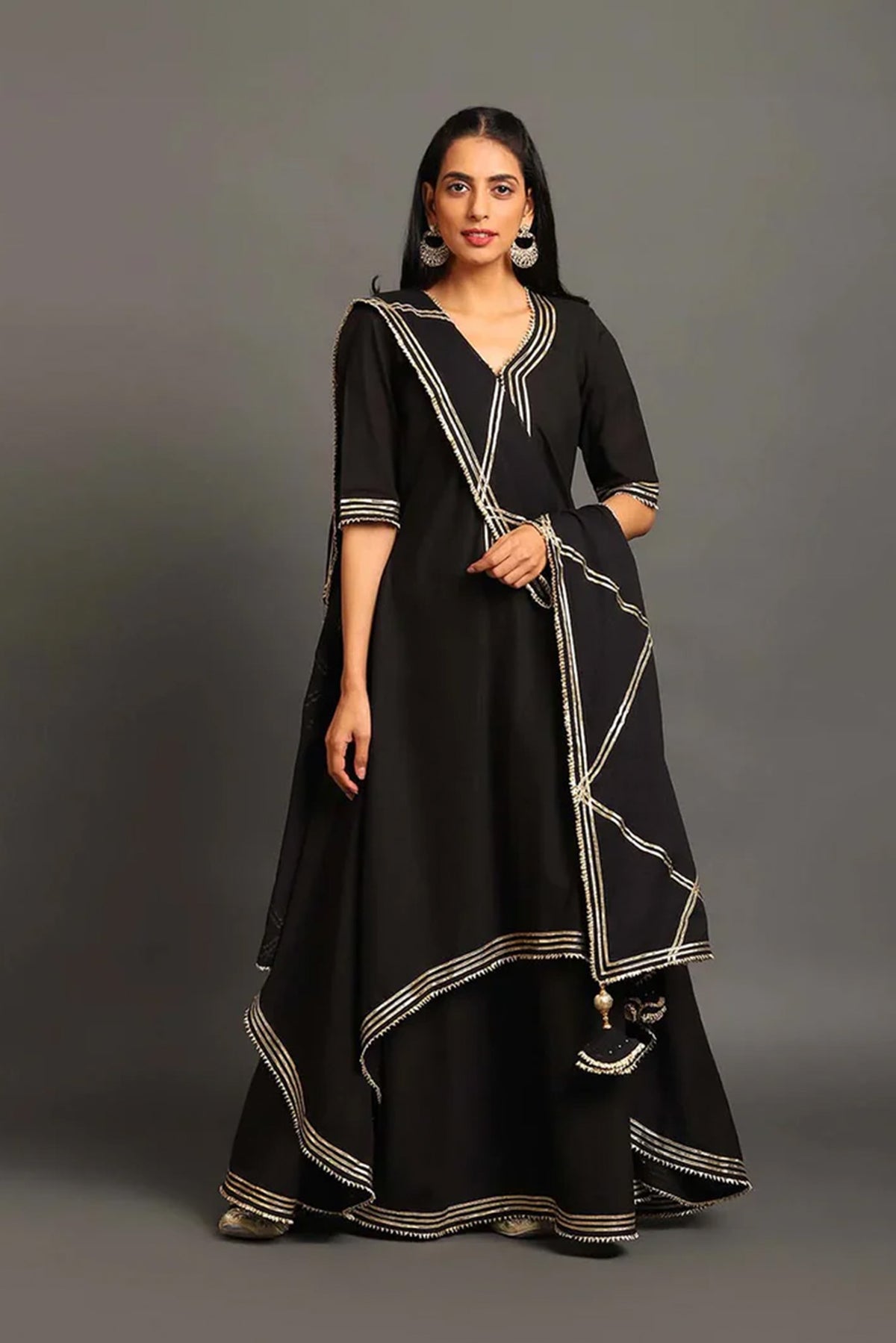 Black Saira Double Layered Dress - CiceroniDressesOmaana
