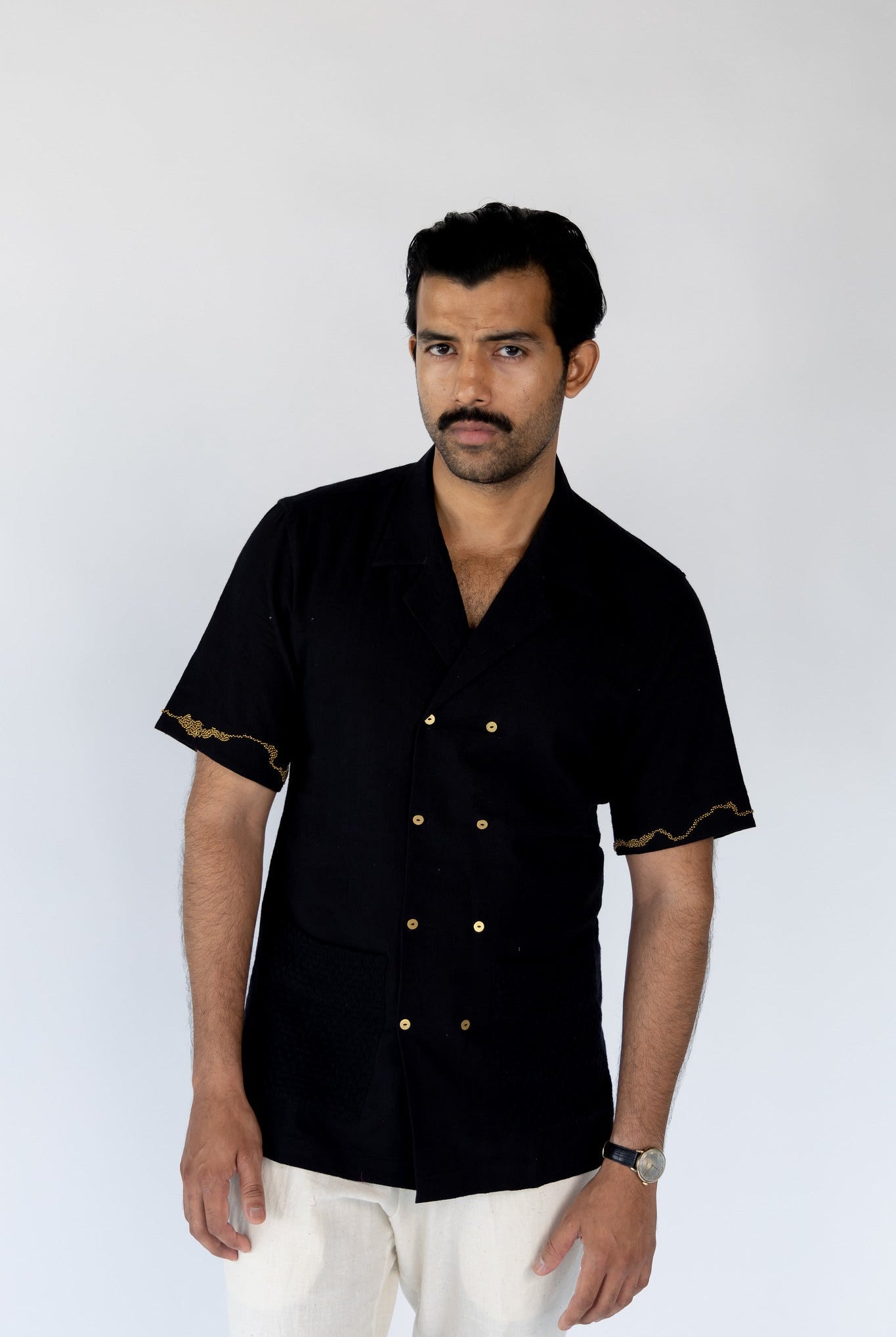 Black Sumire Double Breasted Shirt - CiceroniShirtsNirjara
