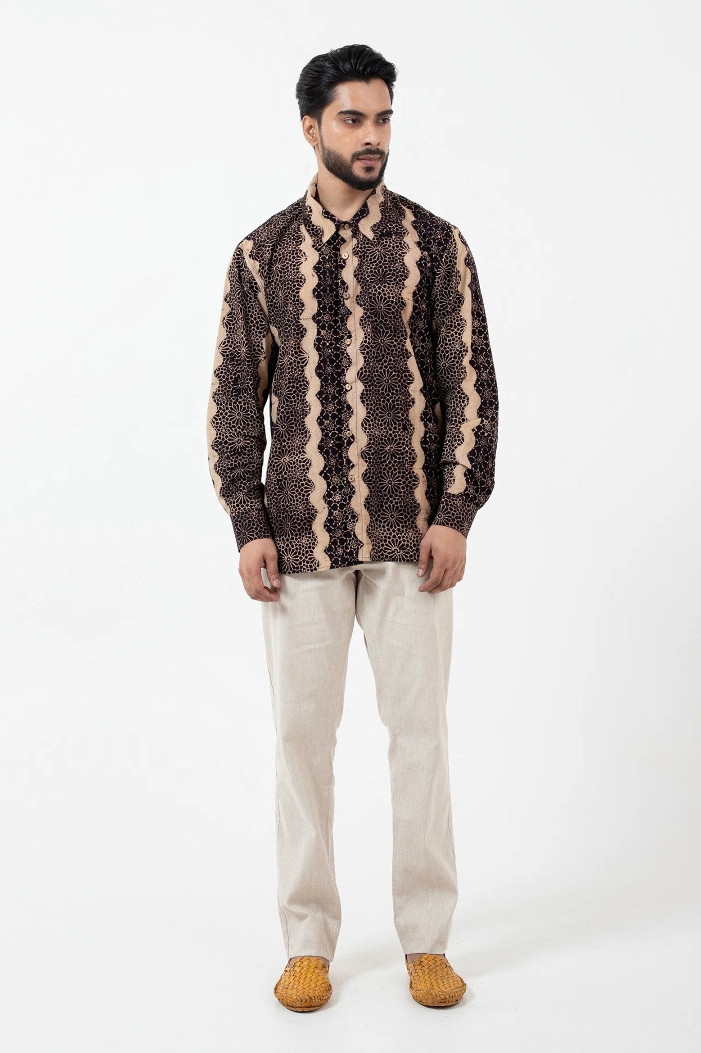 Block Printed Black Waves Everywhere Shirt - CiceroniMen ShirtsInkriti