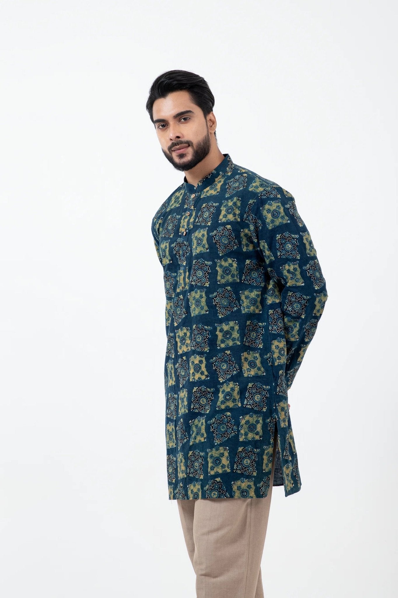 Block Printed Classic Half Seagreen Short Kurta - CiceroniKurta, Festive WearInkriti