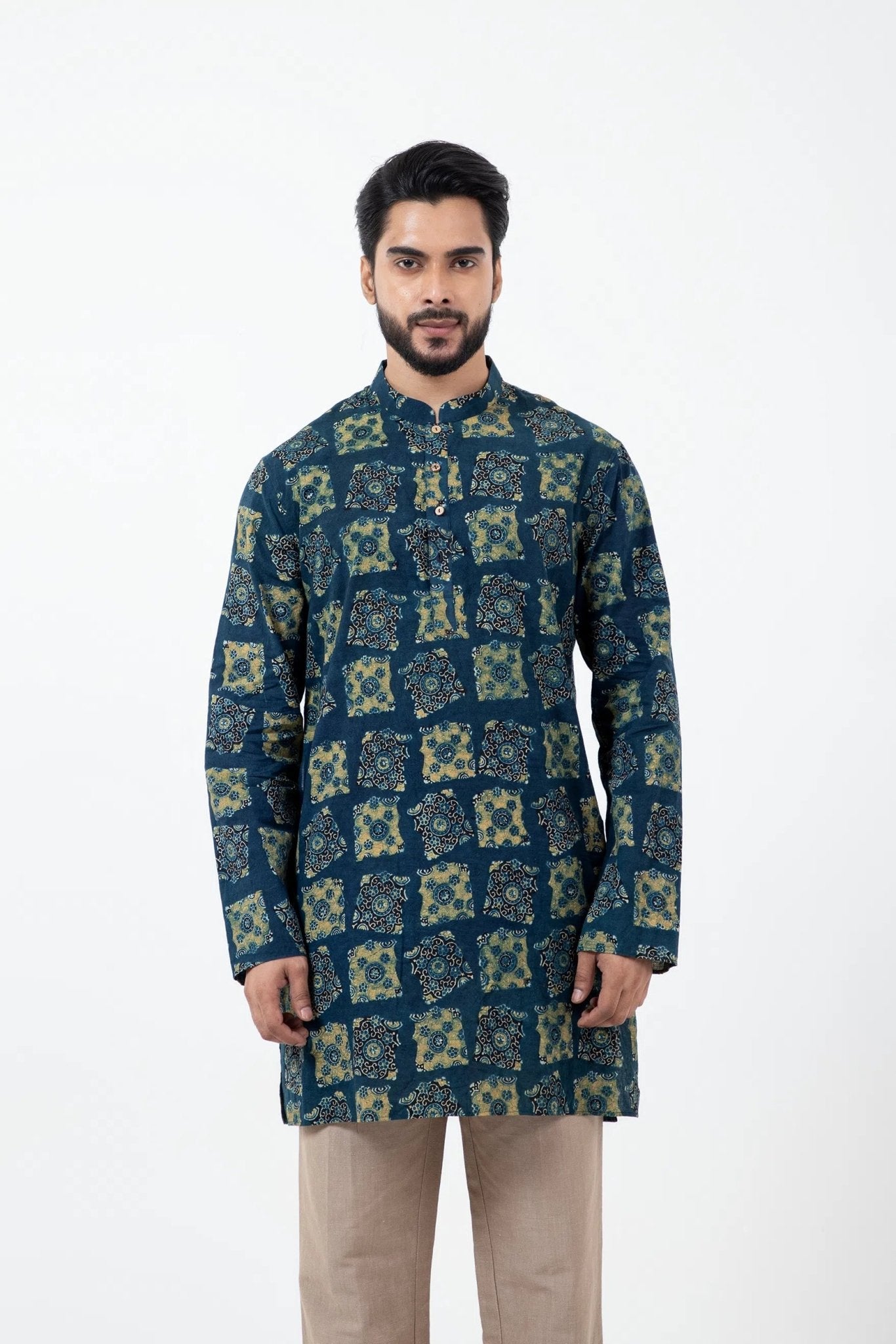 Block Printed Classic Half Seagreen Short Kurta - CiceroniKurta, Festive WearInkriti