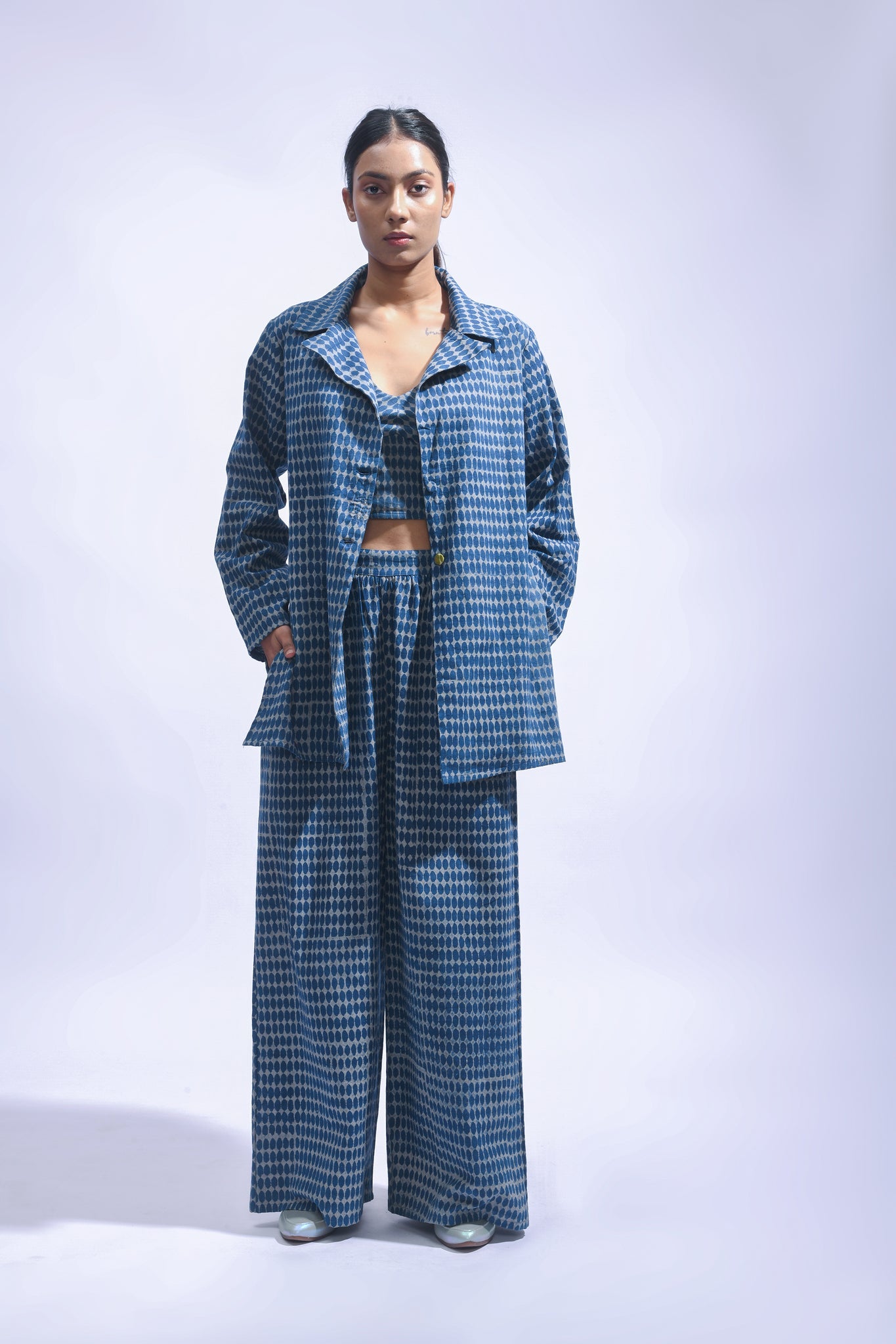 Block Printed Cotton Chambray Blazer Set - CiceroniCo - ord SetJayati Goenka