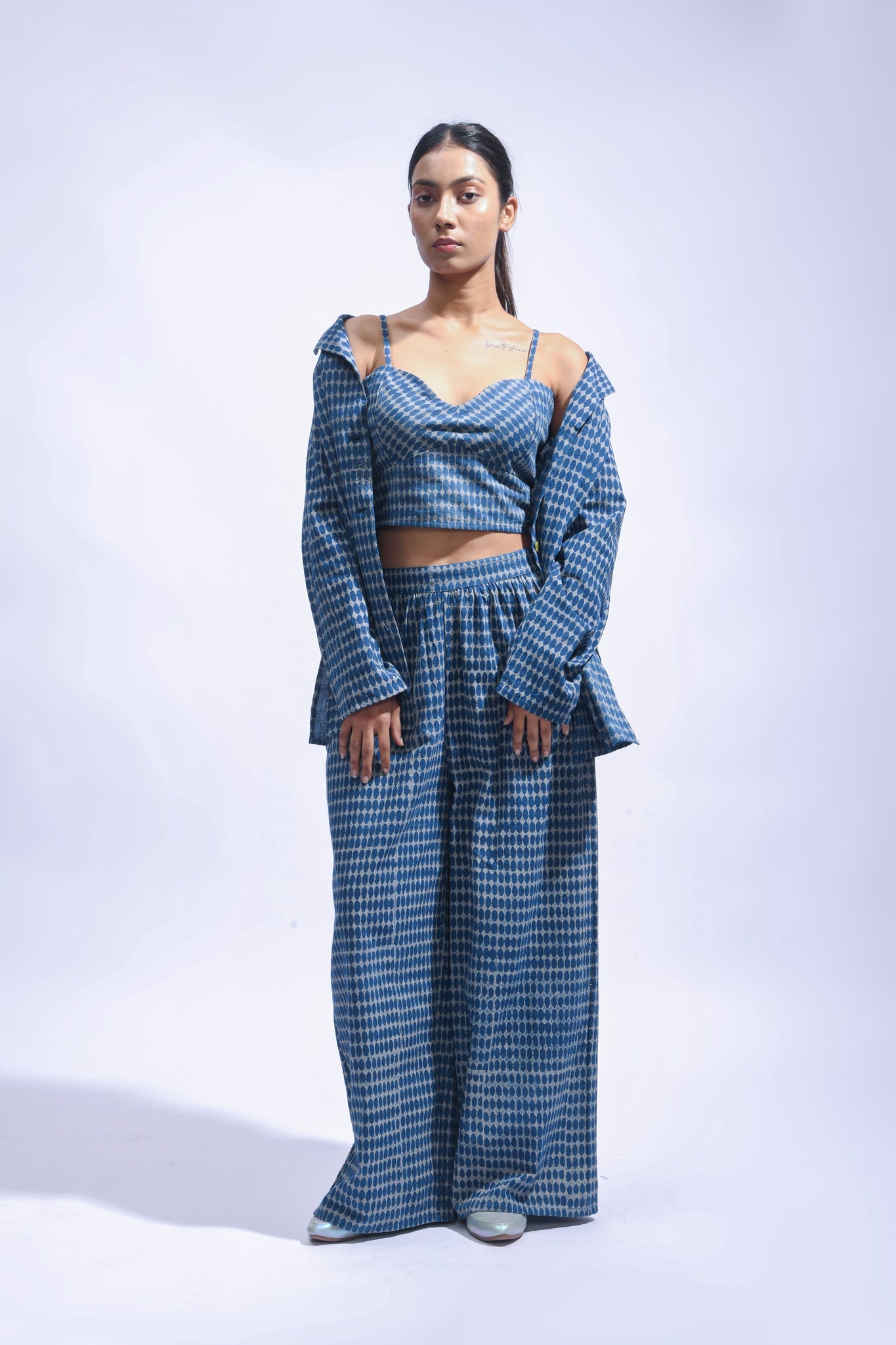 Block Printed Cotton Chambray Blazer Set - CiceroniCo - ord SetJayati Goenka