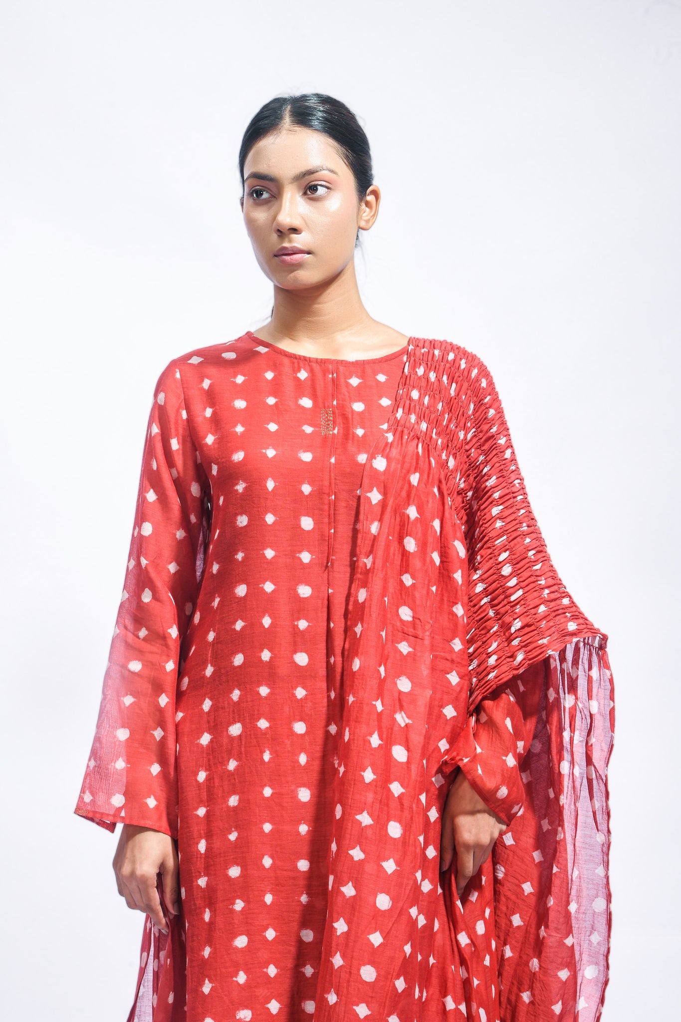 Block Printed Silk Kurta Set with Smocked Dupatta - CiceroniKurta Set, Everyday WearJayati Goenka