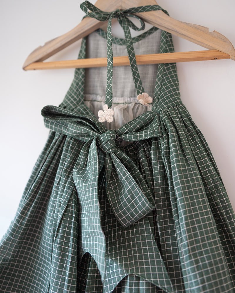 Bloom Handmade Green Checkered Halter Neck Girls Dress - CiceroniDressesLove The World Today