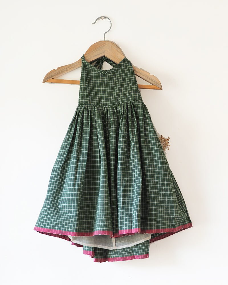Bloom Handmade Green Checkered Halter Neck Girls Dress - CiceroniDressesLove The World Today
