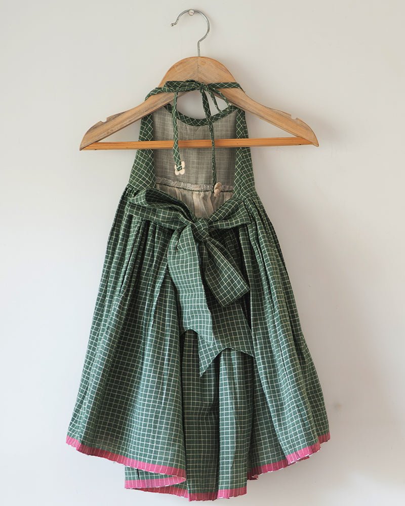Bloom Handmade Green Checkered Halter Neck Girls Dress - CiceroniDressesLove The World Today