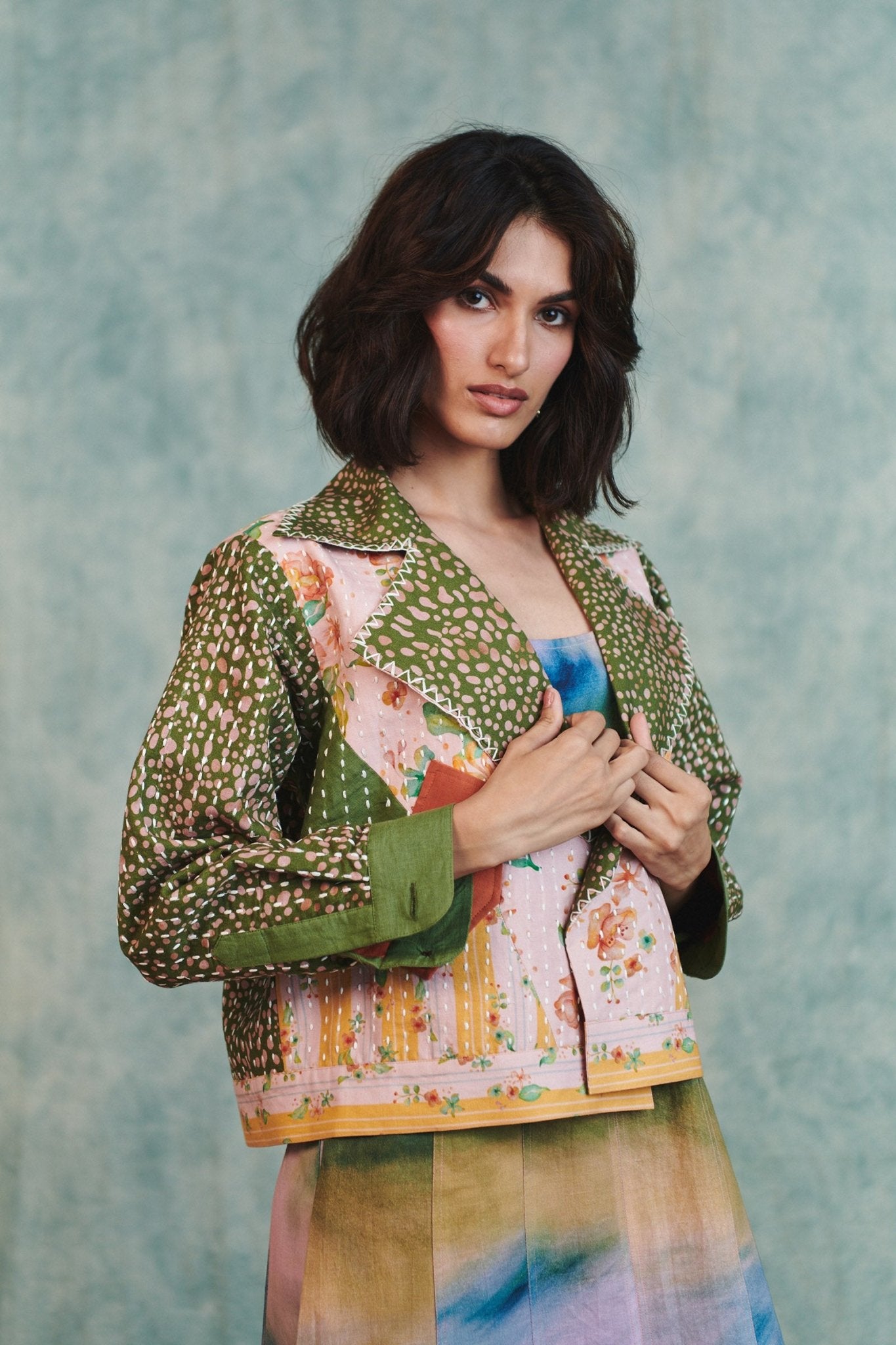Blot Co - linen Kantha Bolero Jacket - CiceroniJacketsSaphed