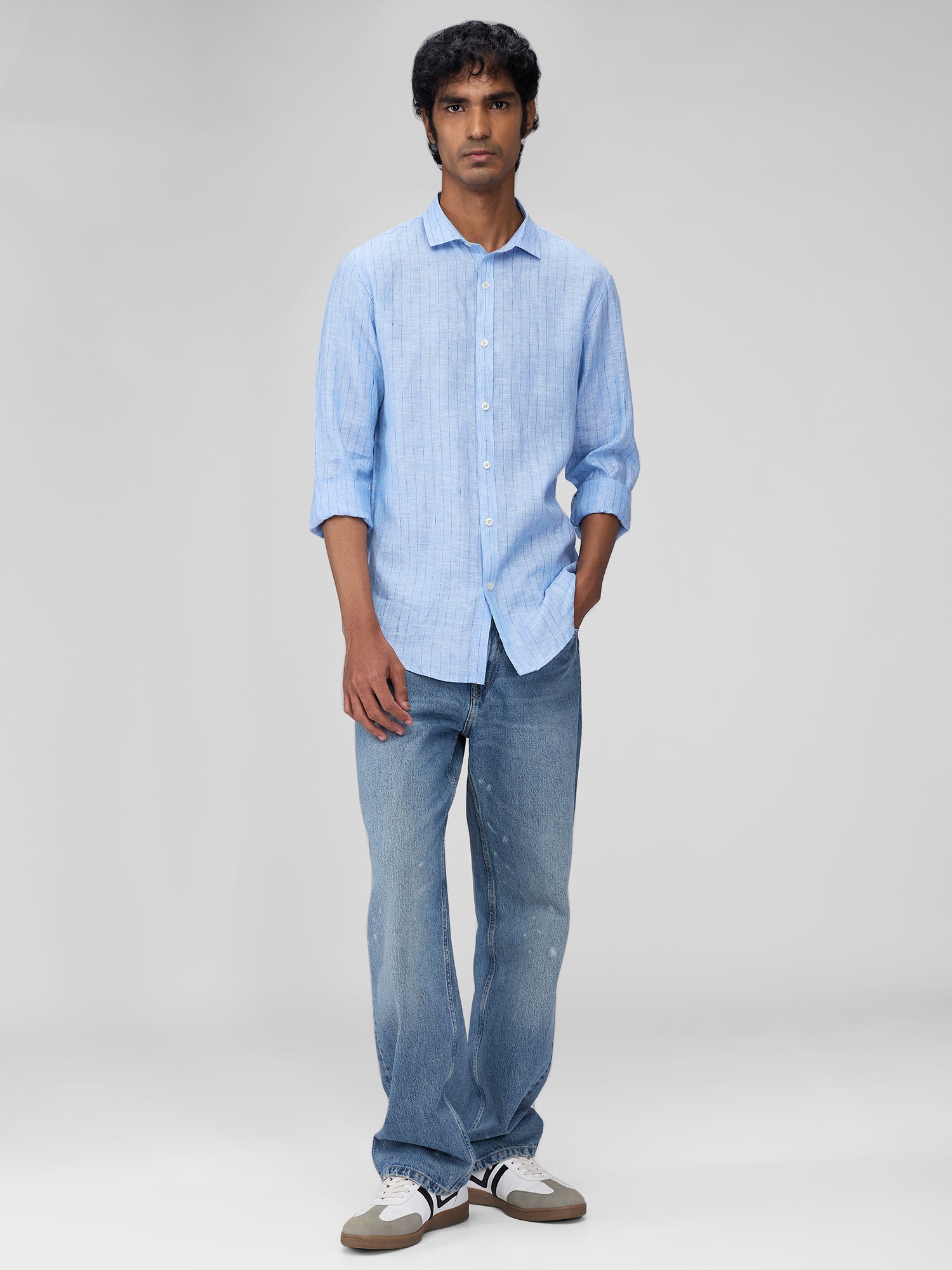 Blue 100% Linen Stripes Shirt - CiceroniMen Shirtsbhrāta