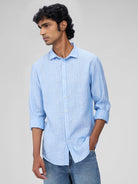 Blue 100% Linen Stripes Shirt - CiceroniMen Shirtsbhrāta