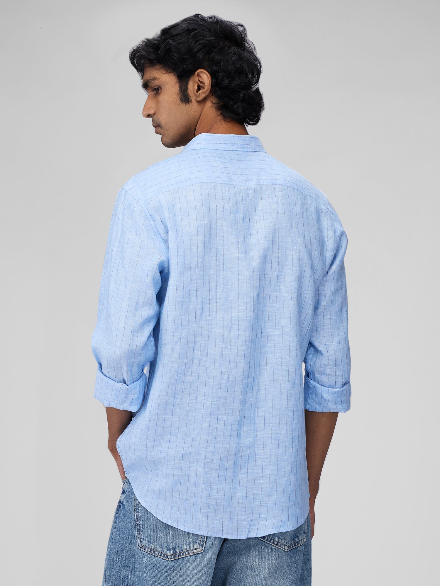 Blue 100% Linen Stripes Shirt - CiceroniMen Shirtsbhrāta