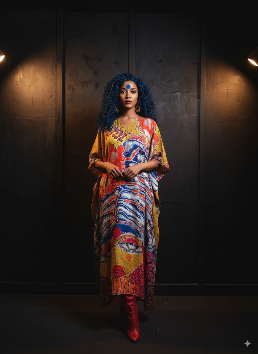 Blue - Blessed Durga Kaftan - CiceroniKaftanRed Lotus Stories