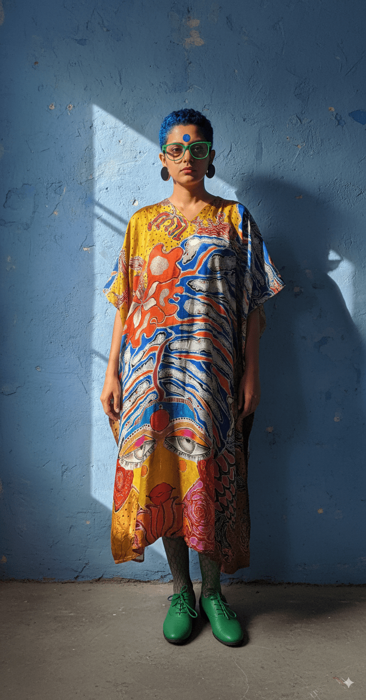 Blue - Blessed Durga Kaftan - CiceroniKaftanRed Lotus Stories