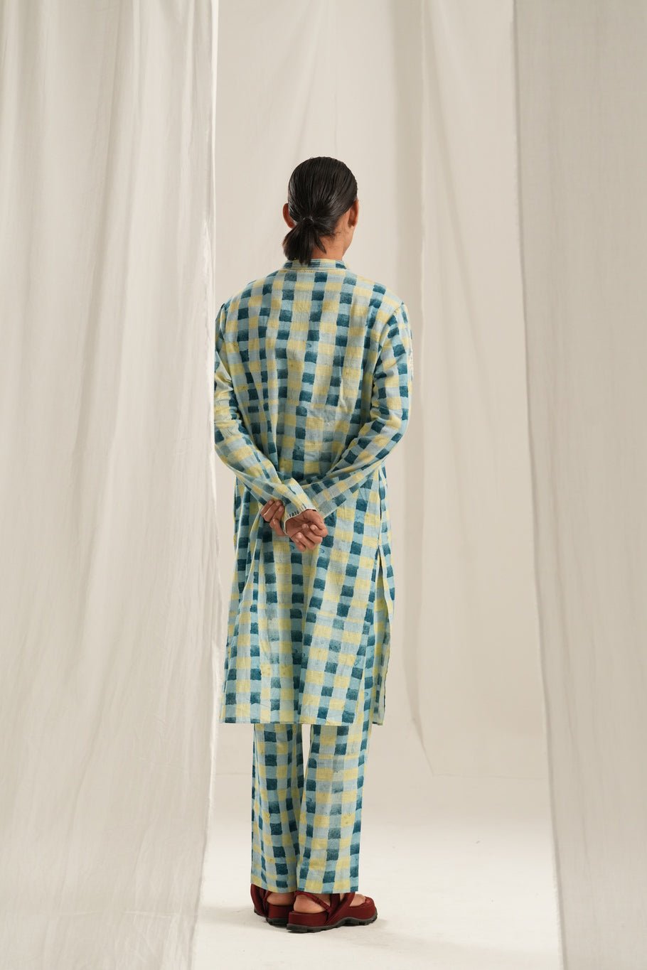Blue Check Emb. Kurta Set - CiceroniKurta Set, Festive WearTil