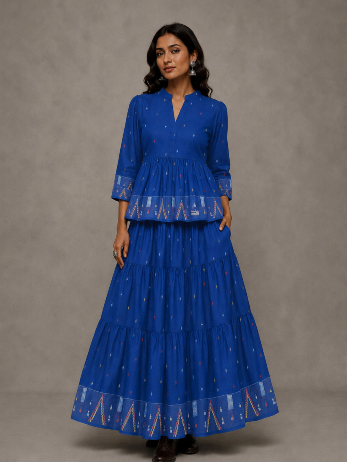 Blue Jamdani Handwoven Pure Cotton Skord Set - CiceroniSkirt SetSutra Art of Clothing