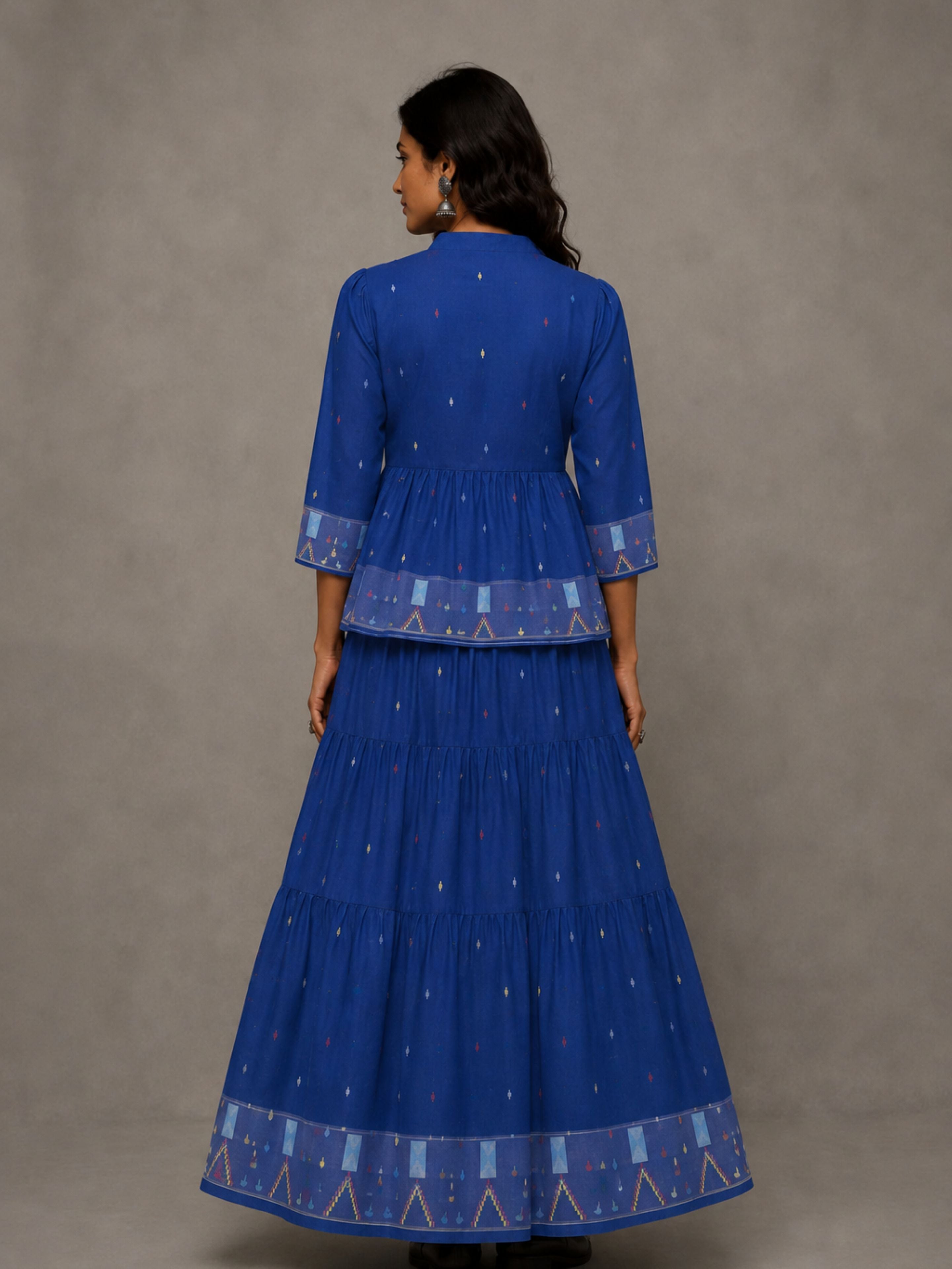 Blue Jamdani Handwoven Pure Cotton Skord Set - CiceroniSkirt SetSutra Art of Clothing