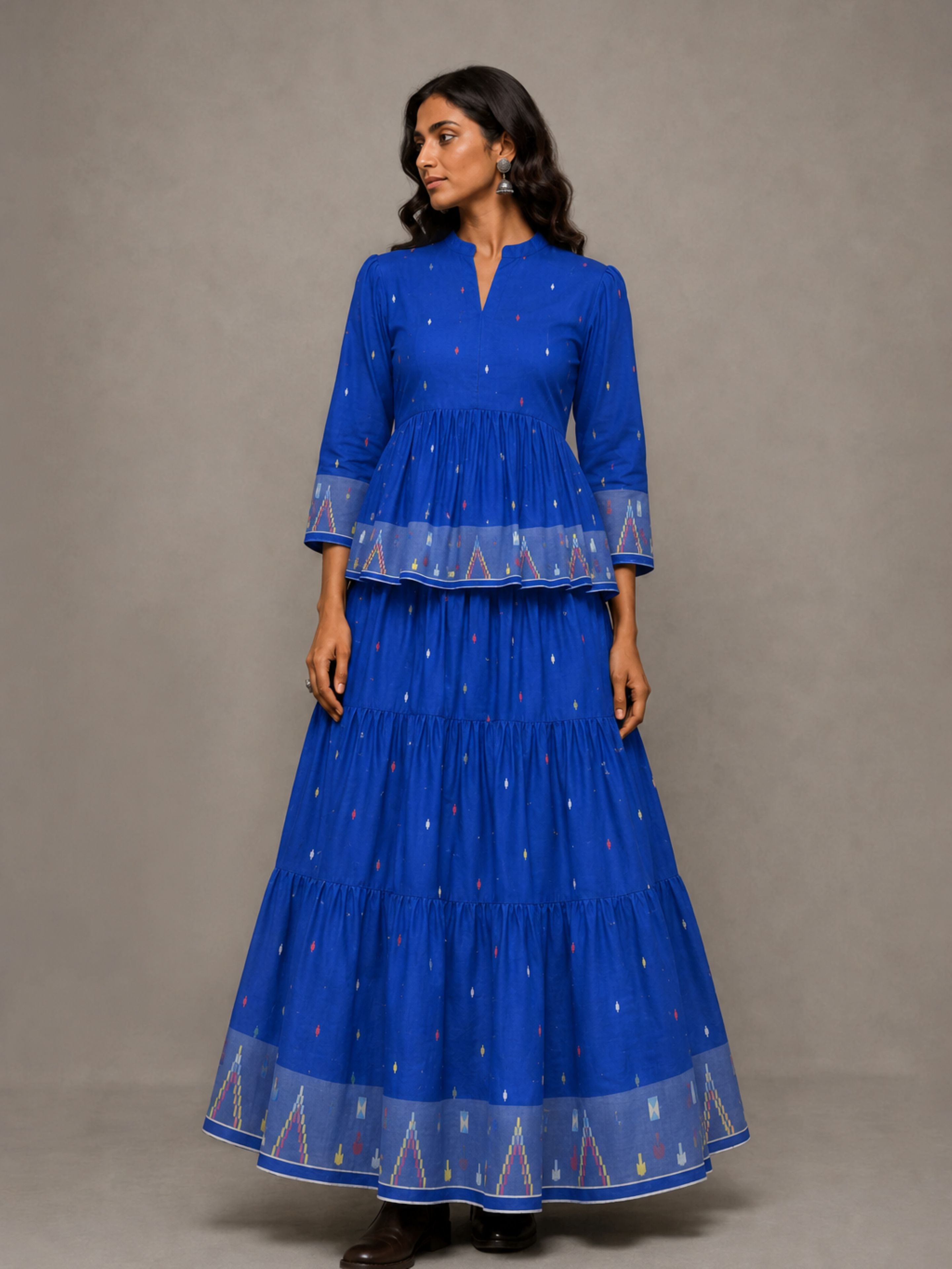Blue Jamdani Handwoven Pure Cotton Skord Set - CiceroniSkirt SetSutra Art of Clothing