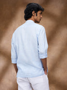 Blue Striped 100% Linen Short Kurta - CiceroniMen Shirtsbhrāta