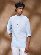 Blue Striped 100% Linen Short Kurta - CiceroniMen Shirtsbhrāta