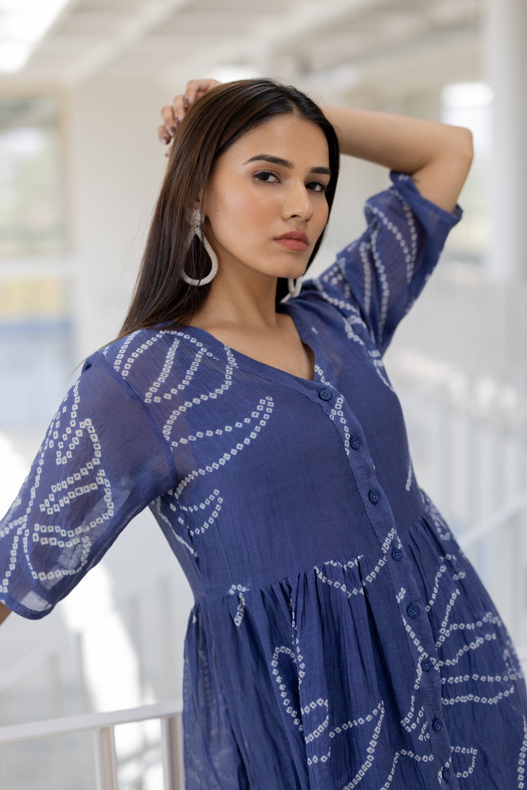 Blue Wildflower Bandhej Dress - CiceroniDressesSilai Studio