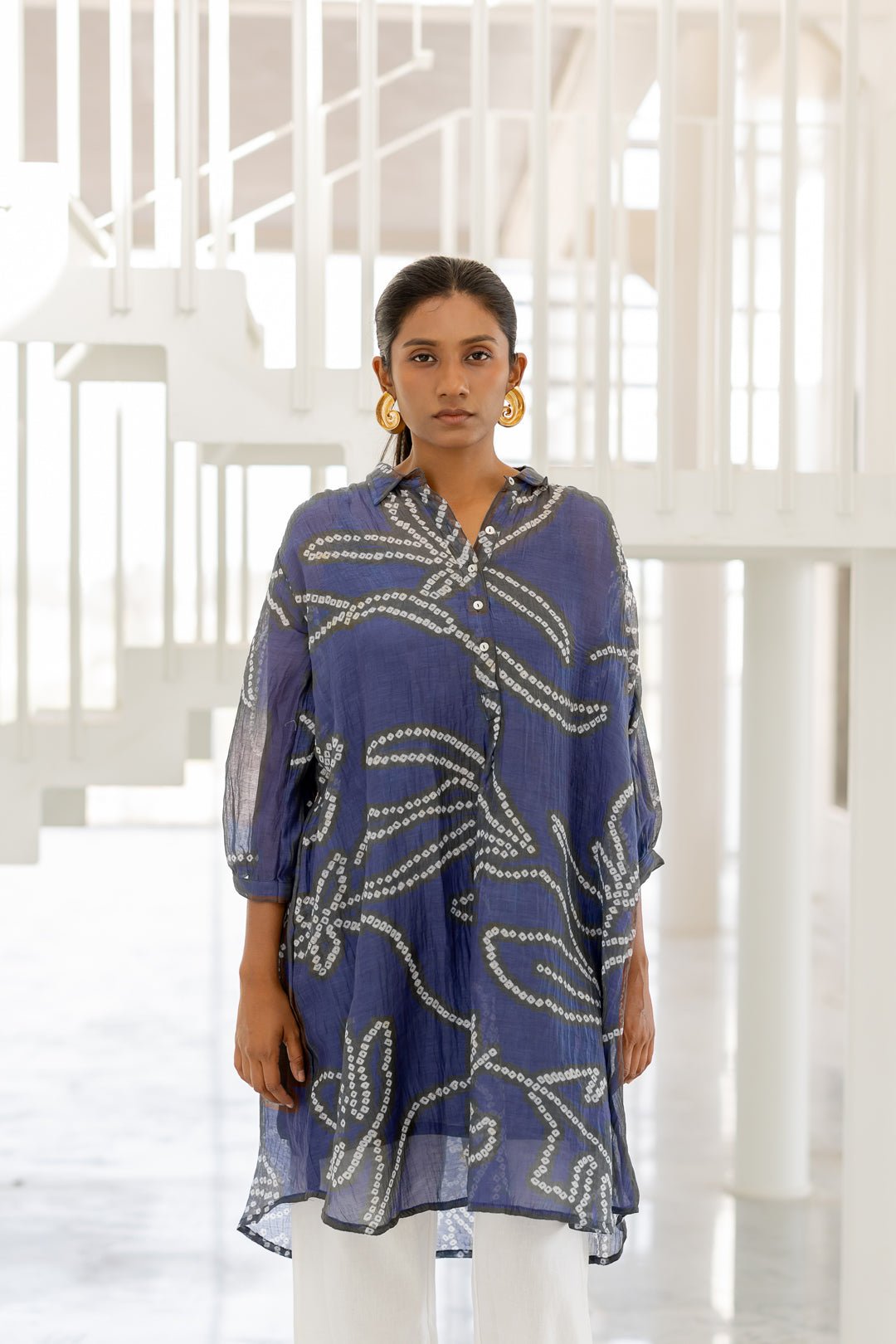 Blue Wildflower Bandhej Tunic Set - CiceroniKurta Set, Everyday WearSilai Studio