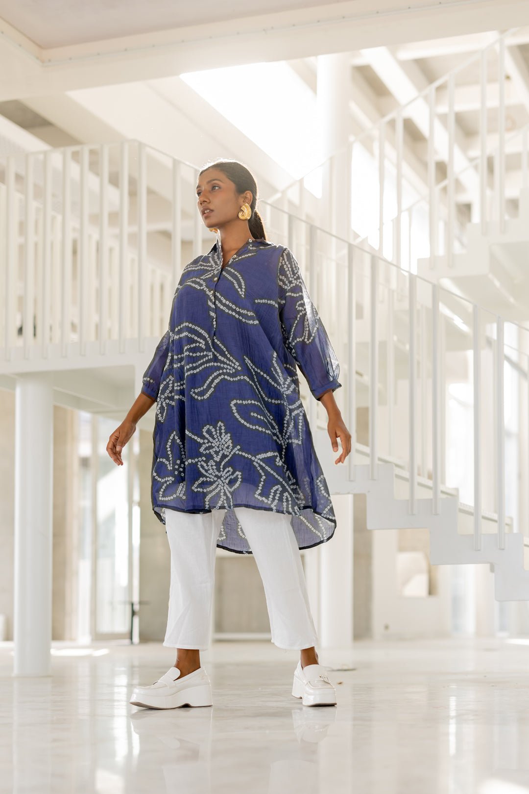 Blue Wildflower Bandhej Tunic Set - CiceroniKurta Set, Everyday WearSilai Studio